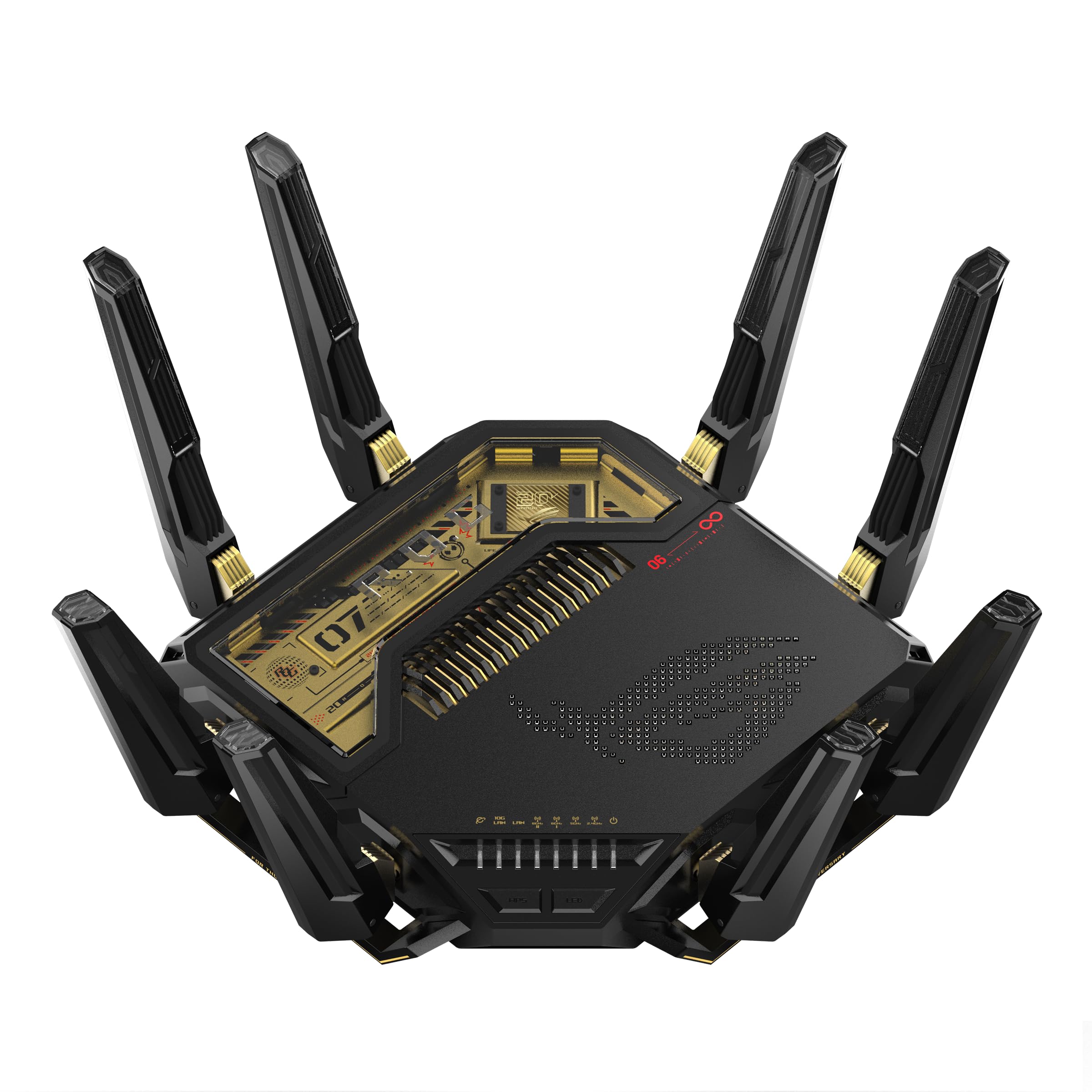 ASUS ROG Rapture GT-BE98 Edition 20 AiMesh WiFi 7-czteropasmowy router do gier, 25 Gb/s, 320 MHz, 4K QAM, porty 10G, cztery porty 2.5G, AiProtection, VPN i 4G LTE/5G Mobile Tethering