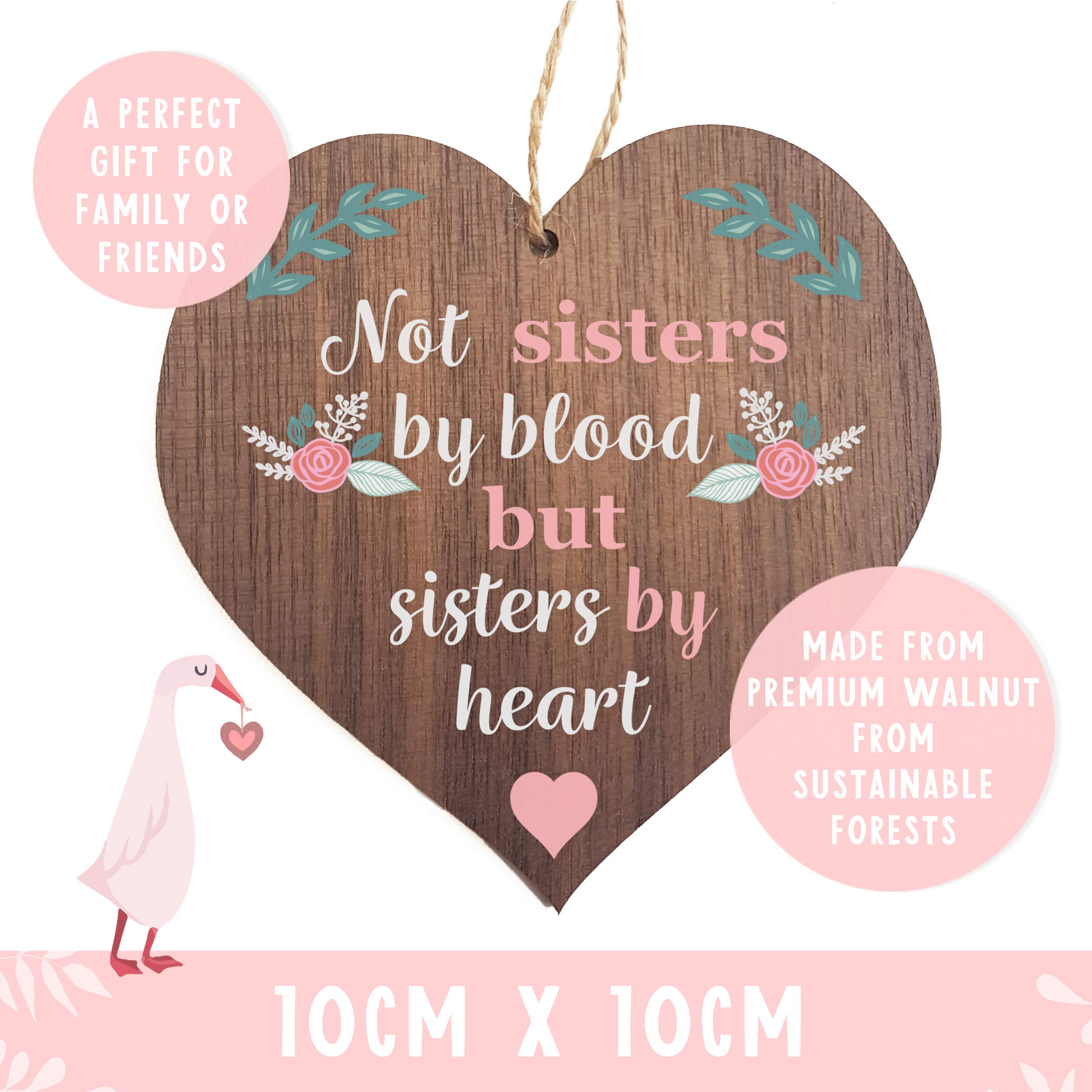 Manta Makes Sister Wooden Best friend Hanging Heart Plaque - Image 3