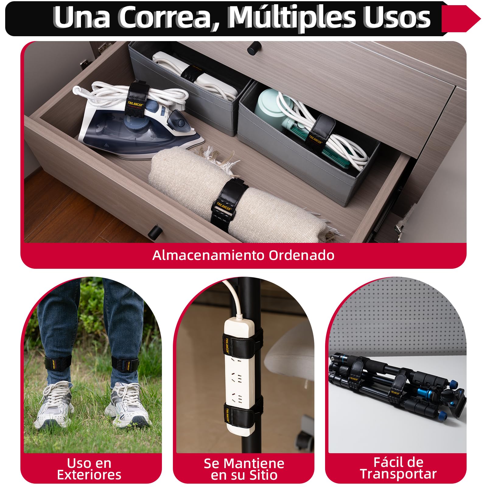Trilancer Correas de Cincha Elástica con Tiras Antideslizantes,30 cm x 3.8cm (Pack de 8) Correas con Hebilla Multiusos con Lengüeta de Tirado Fácil para Cables,Cuerdas,Mangueras, Bicicletas,Pantalones