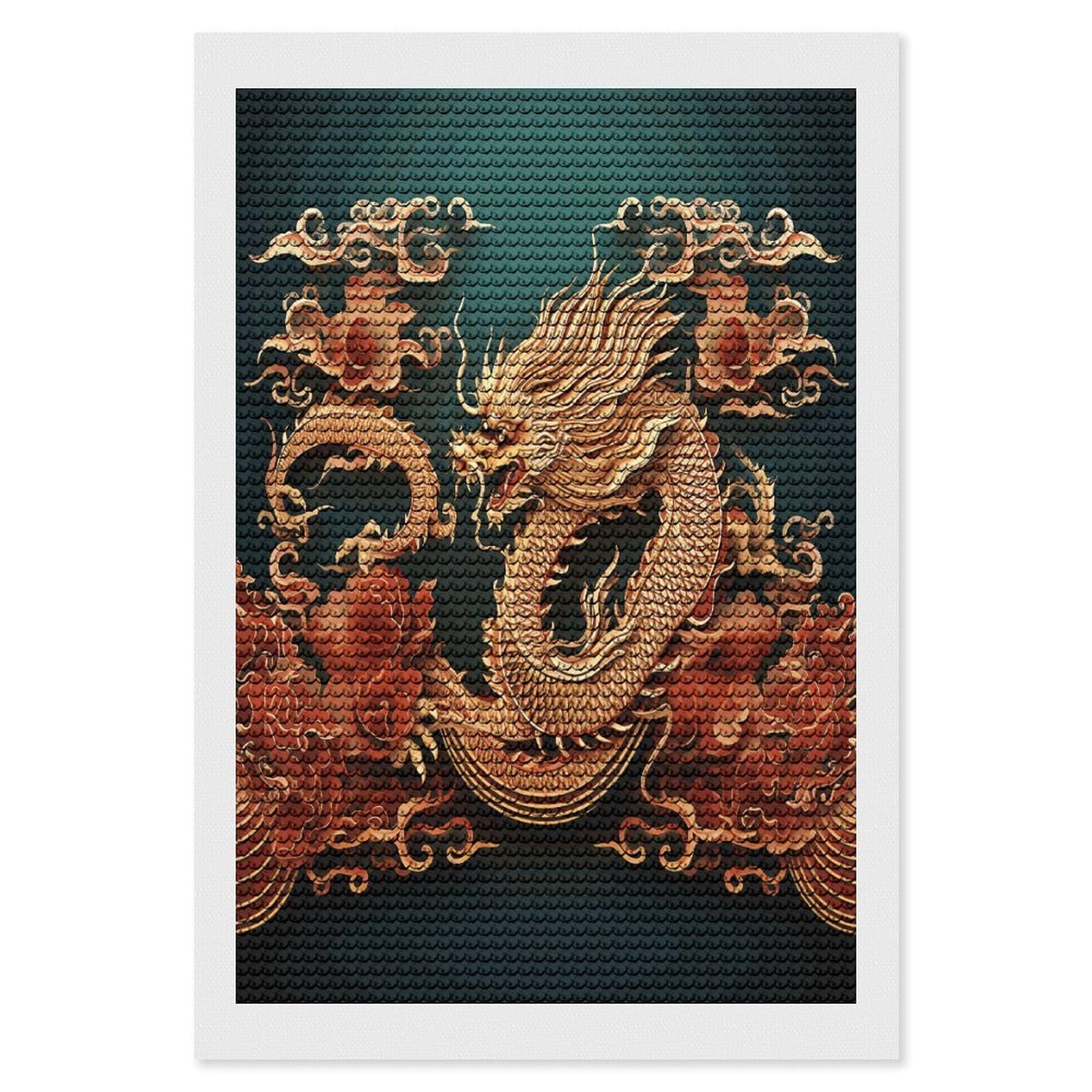 Dragon Chinese Background Diamond Art Kits for Adult Round Full Drill Diamond Dots Paintings for Beginner Picture Art DIY Diamond Painting Kits 5D Diamond Art Painting for Home Wall Decor 8"x12"