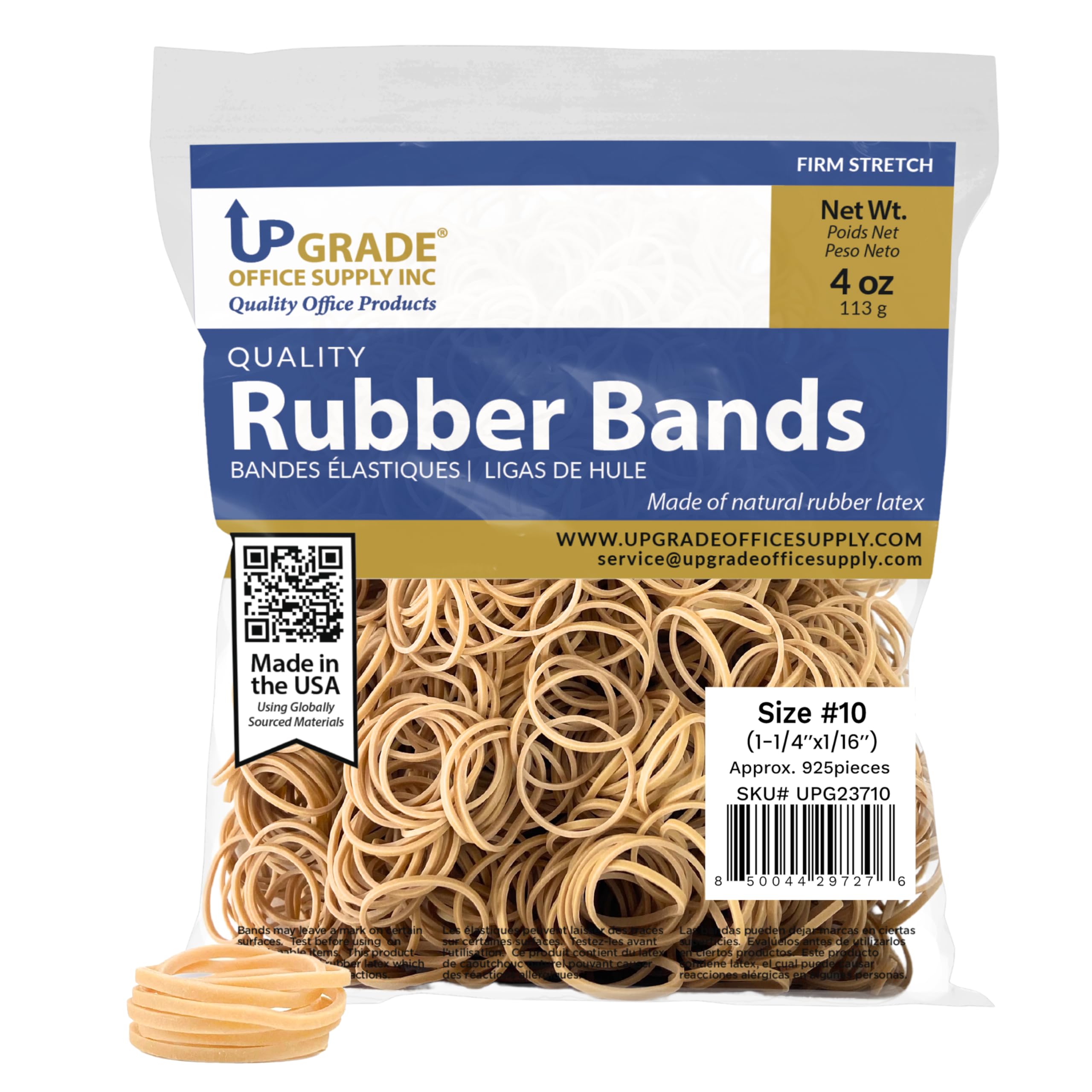 Upgrade Office Supply UPG23710 Rubber Bands, Size 10 (1-1/4 x 1/16), 925 Bands, 1/4 lb USA