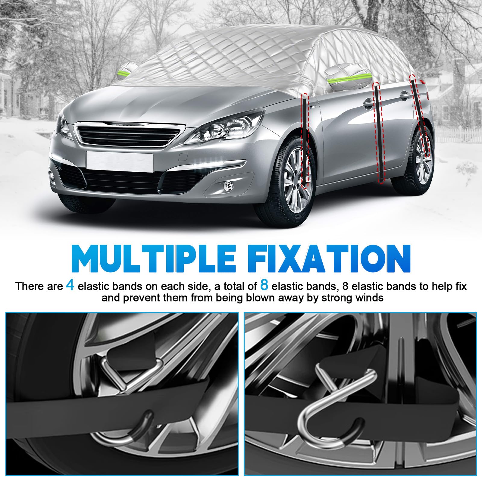 Telo Auto Antigrandine Compatibile con Peugeot 308 2007-2025, Opaltool Telo Copriauto Antigrandine con Ganci, Striscia Riflettente e Cappucci per le Orecchie
