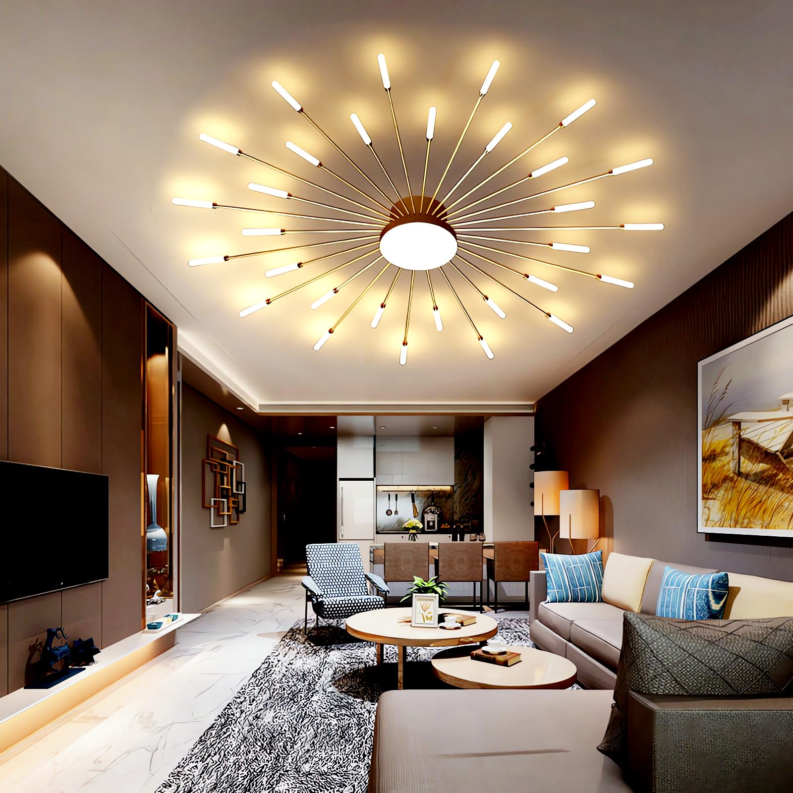QYSMGS LED Ceiling Light Modern Dimmable Ceiling Lamp Flush Mount Gold/Black Design with Remote Control for Bedroom Living Room Dining Room Office Energy Efficient Lighting (30 Heads,Gold)