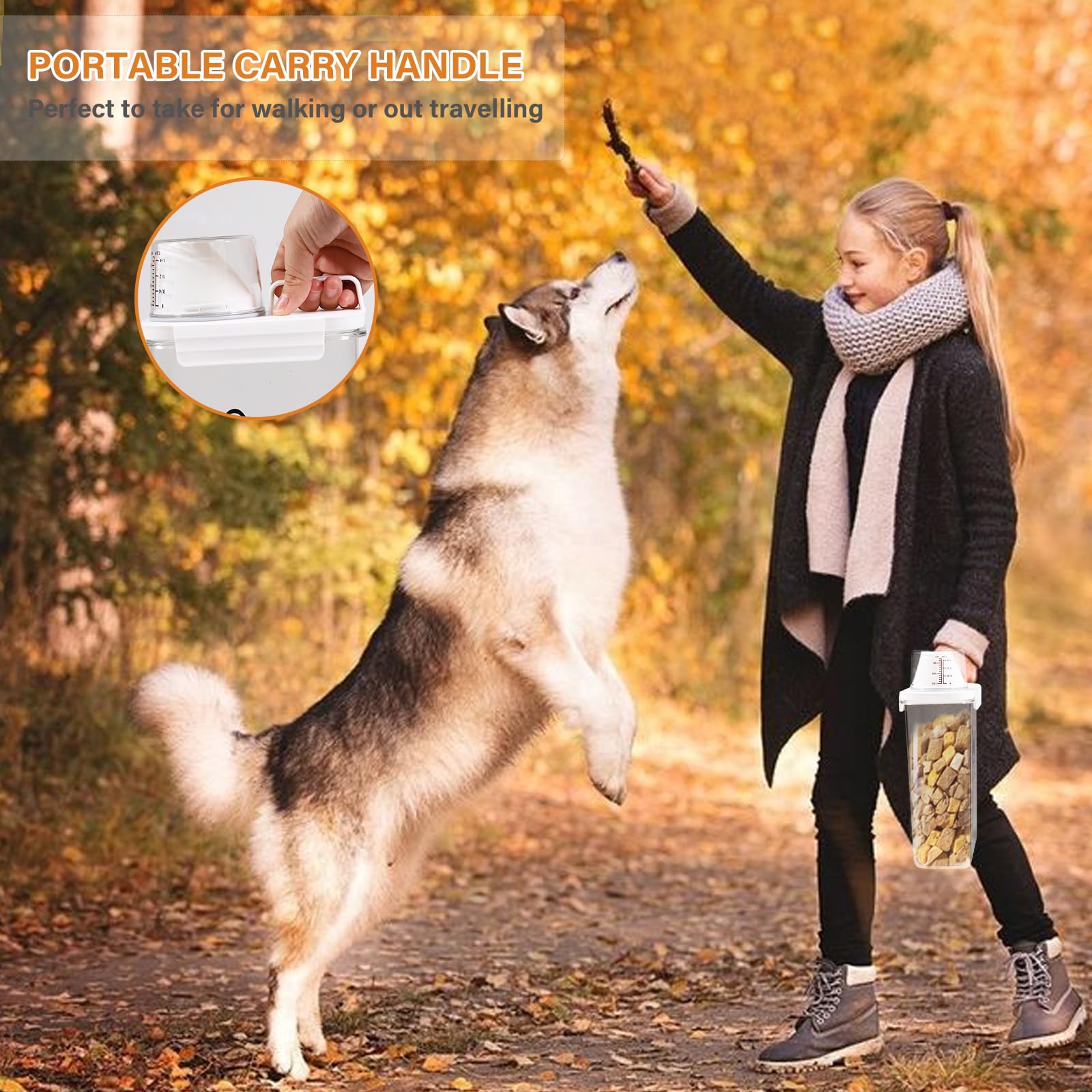 Geyecete - Contenedor de comida para gatos, 2,5 L, contenedor de croquetas de plástico transparente, caja hermética con taza medidora, portátil para viajes, libre de BPA