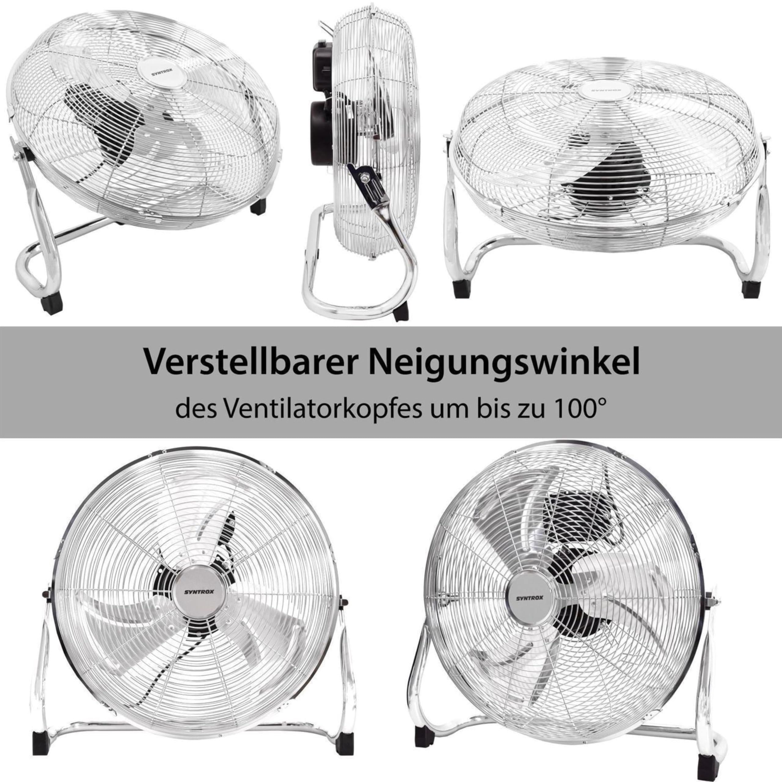 Syntrox Turbo Ventilator Quirbos | Edelstahl Windmaschine | Bodenventilator, 41 cm Rotorblatt, 3 Geschwindigkeitsstufen, 100 Watt, Stabil und standfest