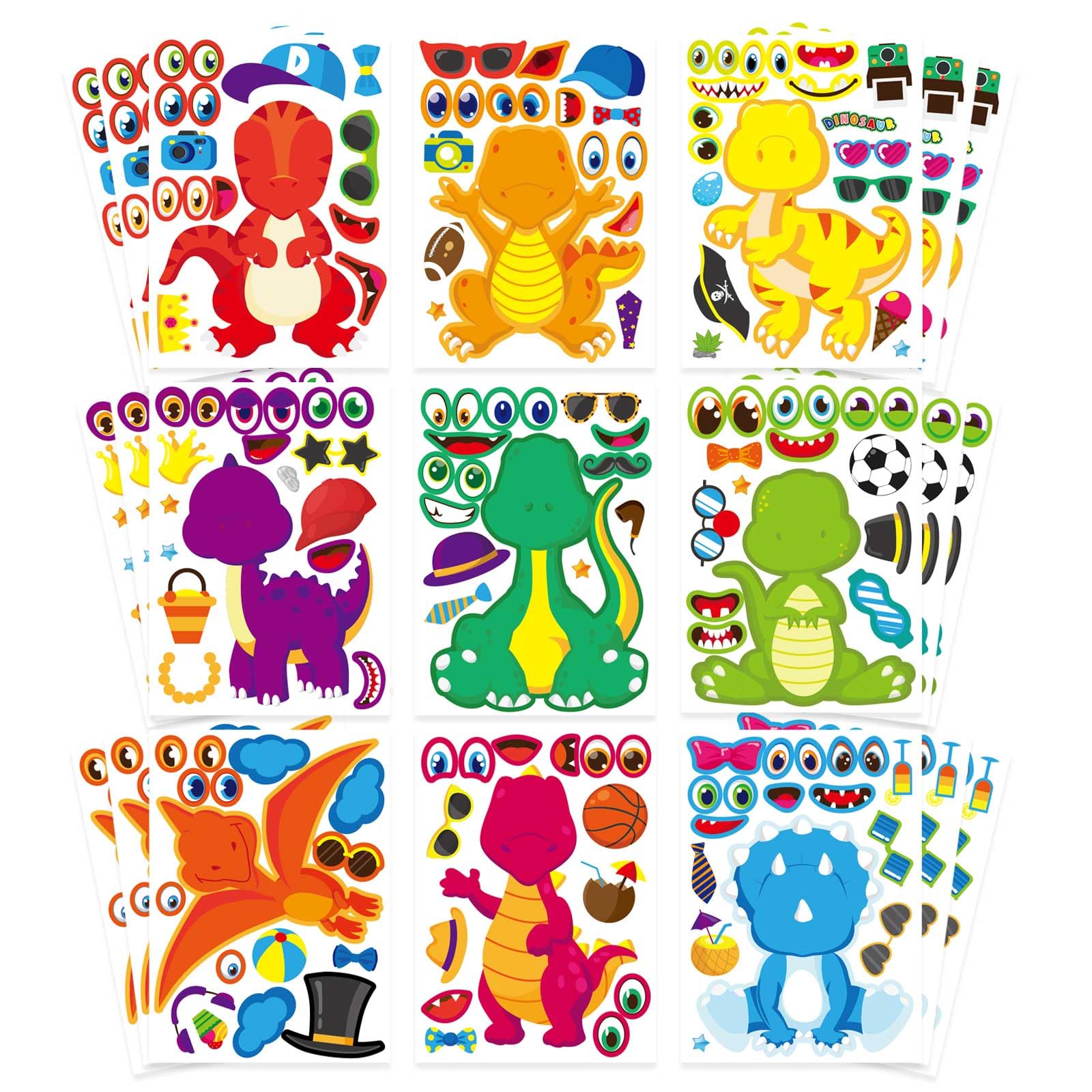27 PCS Dinosaur Stickers for Kids, Dinosaur Party Bag Fillers Gift Set for Girls Boys, Dinosaur Themed Sticker Sheets Birthday Party Decorations Party Supplies, Party Favours Kit School Prize