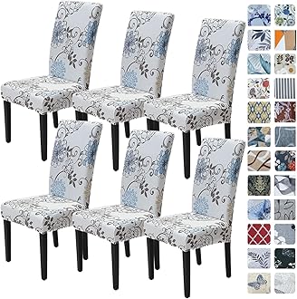 SPRINGRICO Chair Covers for Dining Room 6 Pack, Stretch Dining Chair Cover, Washable Spandex Kitchen Parsons Chair Slipcovers, Removable Seat Protector for Home or Party (Set of 6, FLORAL5)