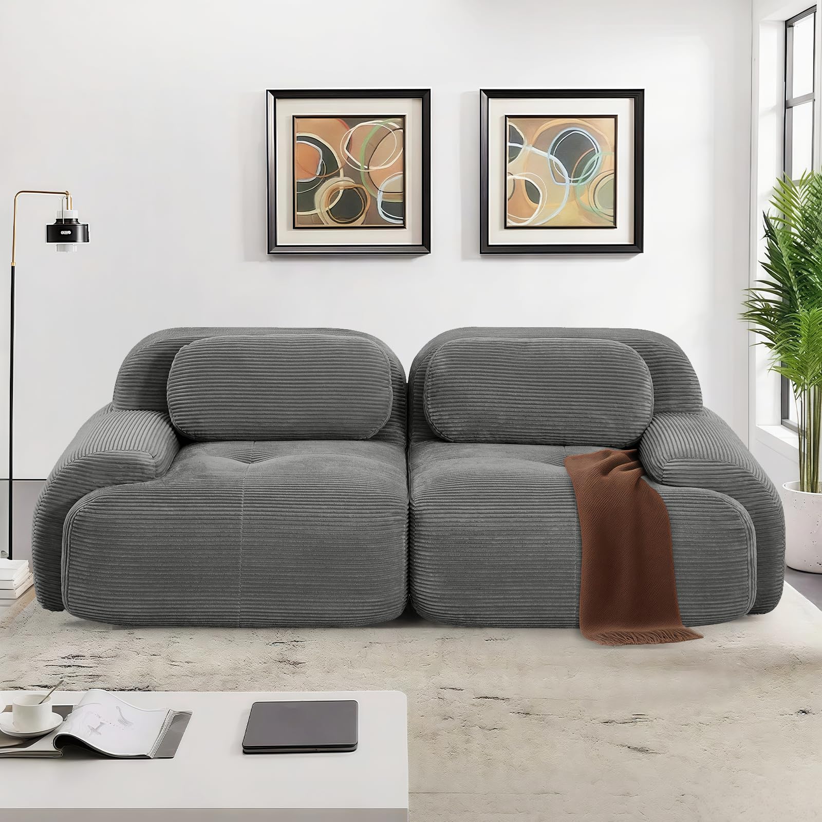 SoarFlash 81" Loveseat Sofa, Comfy Deep Seat, No Assembly, Sofa in a Box, Modern Small Couch with Plush Corduroy Fabric for Living Room, Bedroom,