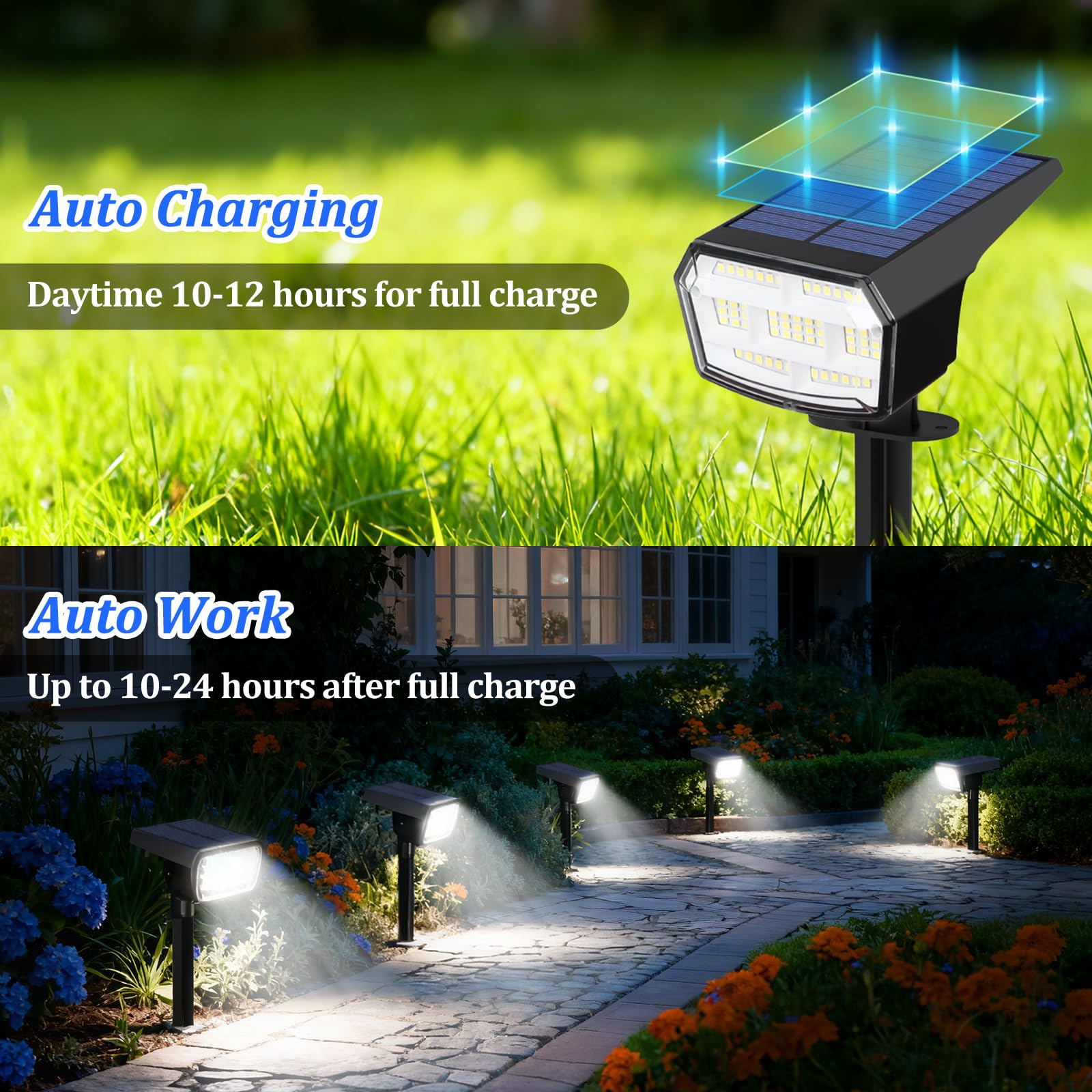 Solar-Strahler für den Außenbereich, wasserdicht, Landschaftsstrahler, Kaltweiß, 8 Stück | 59 LED, 3 Beleuchtungsmodi, IP65 wasserdicht, solarbetriebene Außenleuchten für Hof, Garten
