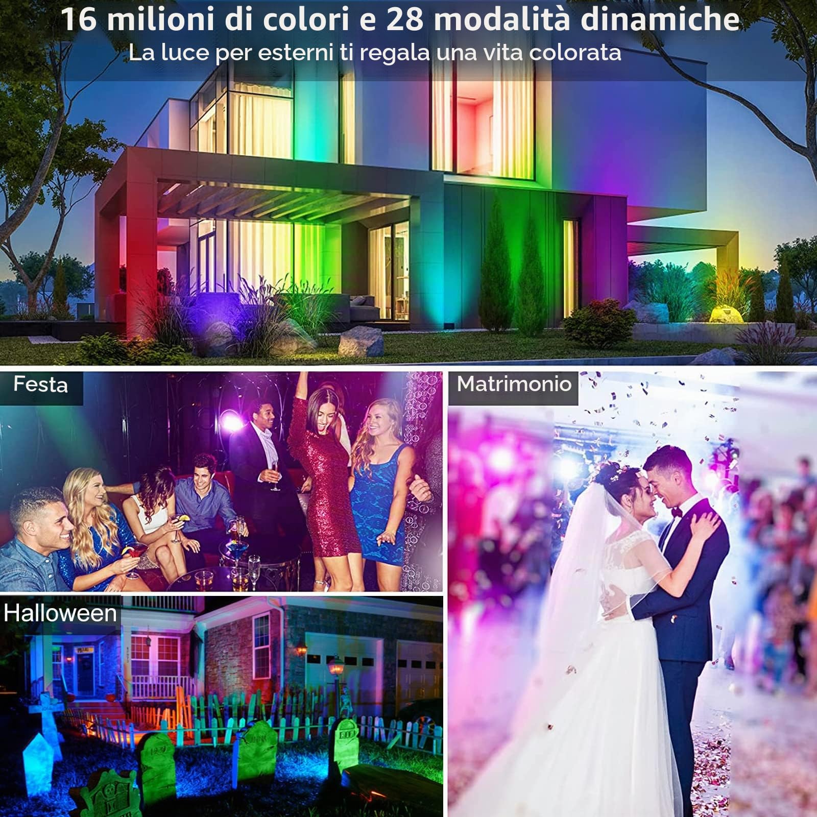 Faretto LED RGB 50W, 2 Pezzi Faro Led Rgb Esterno IP66 Impermeabile Proiettori Led rgb, Faretti Rgb con Controllo APP Bluetooth e Timer Luce d'Atmosfera RVB per Feste Natale Halloween