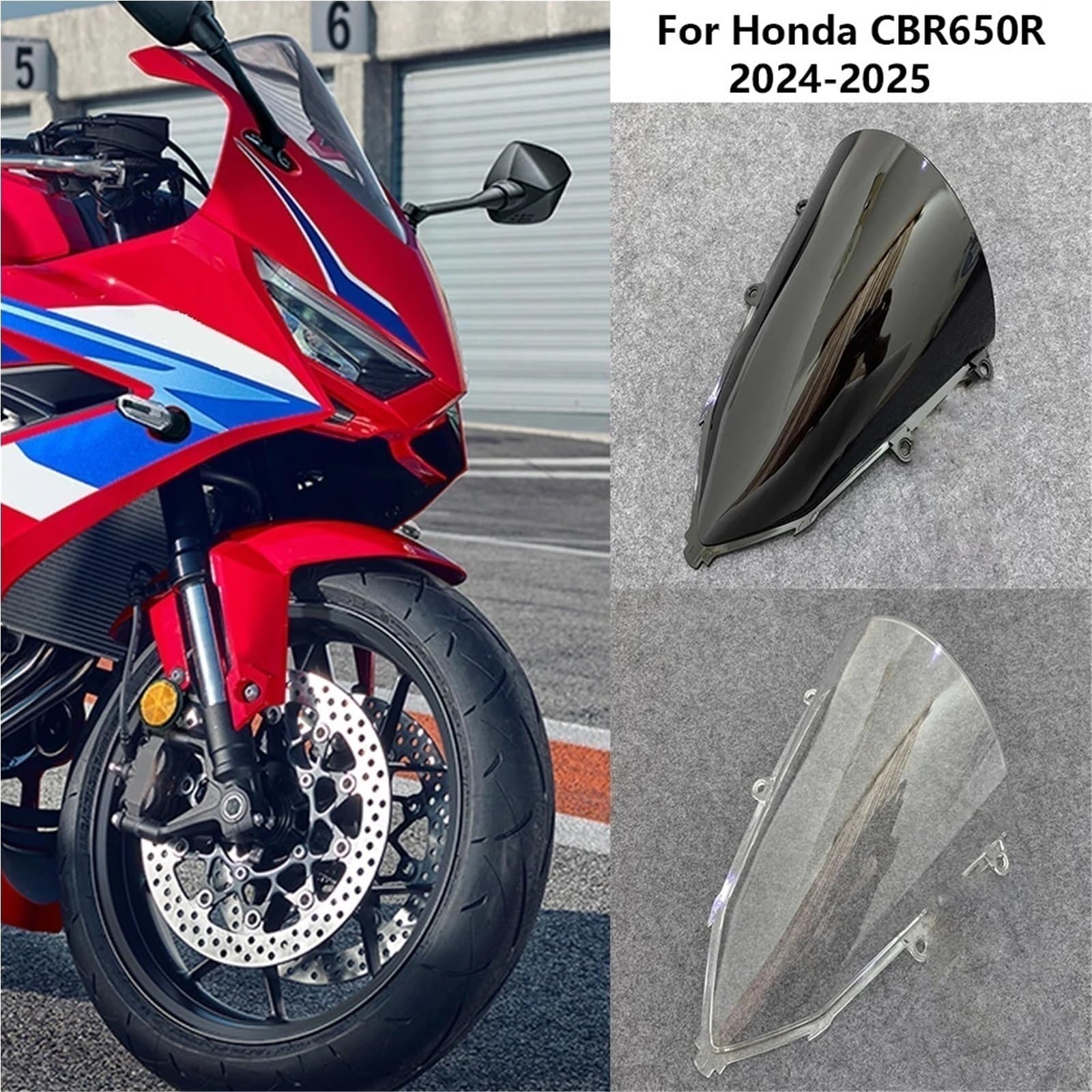Deflektor motocykla Pasuje do Honda CBR650R CBR 650R 2024 2025 Podwójna szyba przednia z bąbelkami, deflektory wiatru spojler przedłużający szyba przednia(Black)