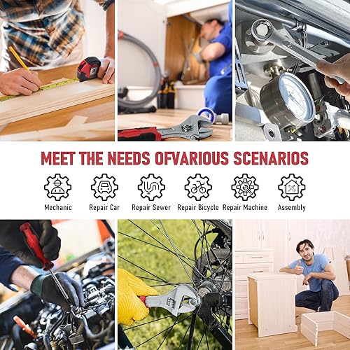 Miniatura 6 de Juego de 191 herramientas para hombres, kit de herramientas para el hogar con estuche de plástico rodante, juego de herramientas manuales mecánicas