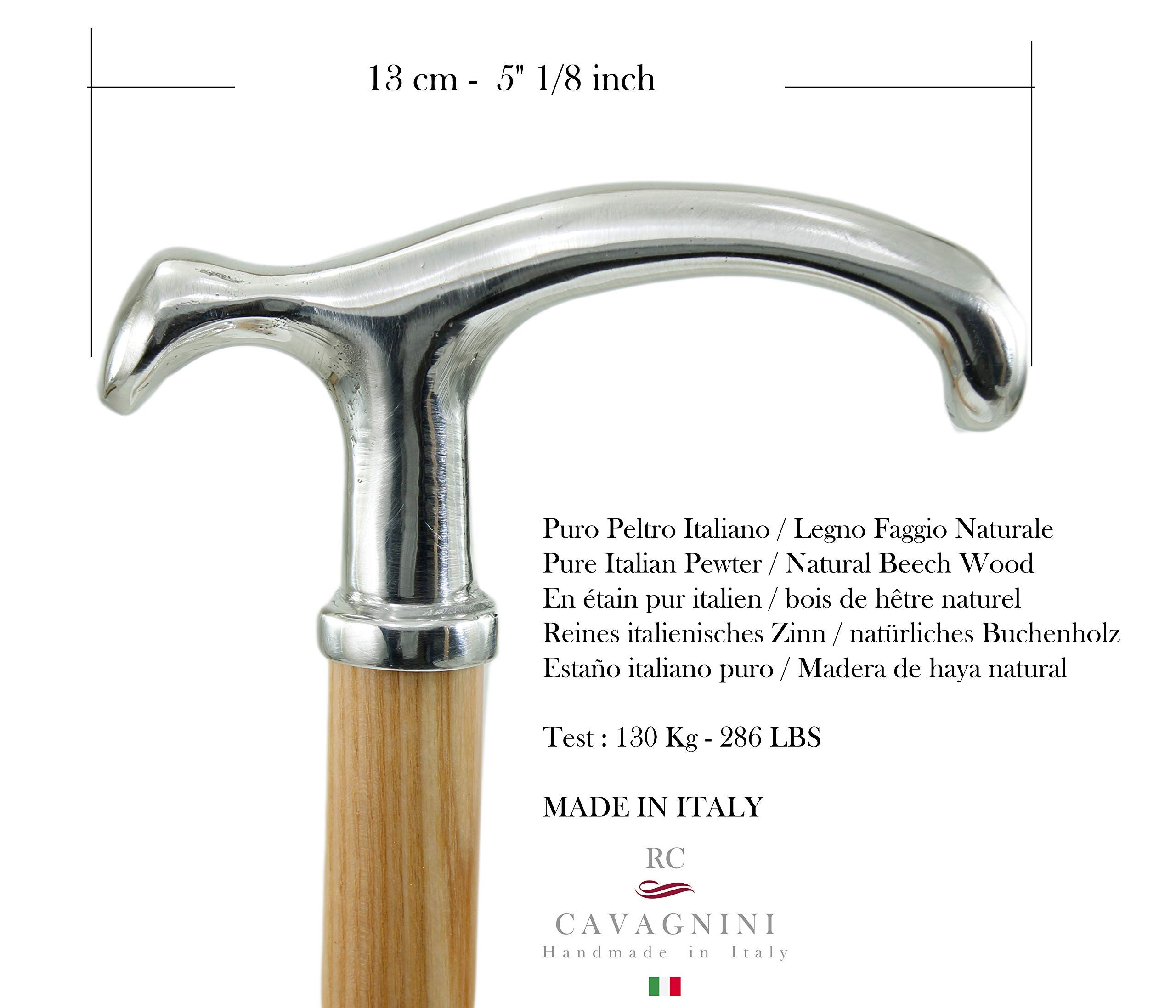 Bastone da Passeggio di Alta Gamma CAVAGNINI, Personalizzato e Fatto a Mano, Peltro e Legno di Faggio, Design Ergonomico Sicuro, Ideale per Cerimonie e Uso Quotidiano.