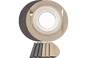 Beige and Charcoal Fabric Placemats of Linen-Style Cloth