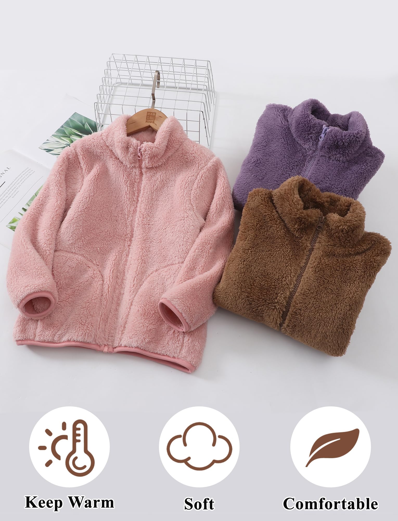 Happy Cherry Chaquetas de forro polar para niñas con cremallera completa, para ocio, chaqueta de forro polar de punto, unisex, cálida, chaqueta de entretiempo para deportes de invierno, senderismo
