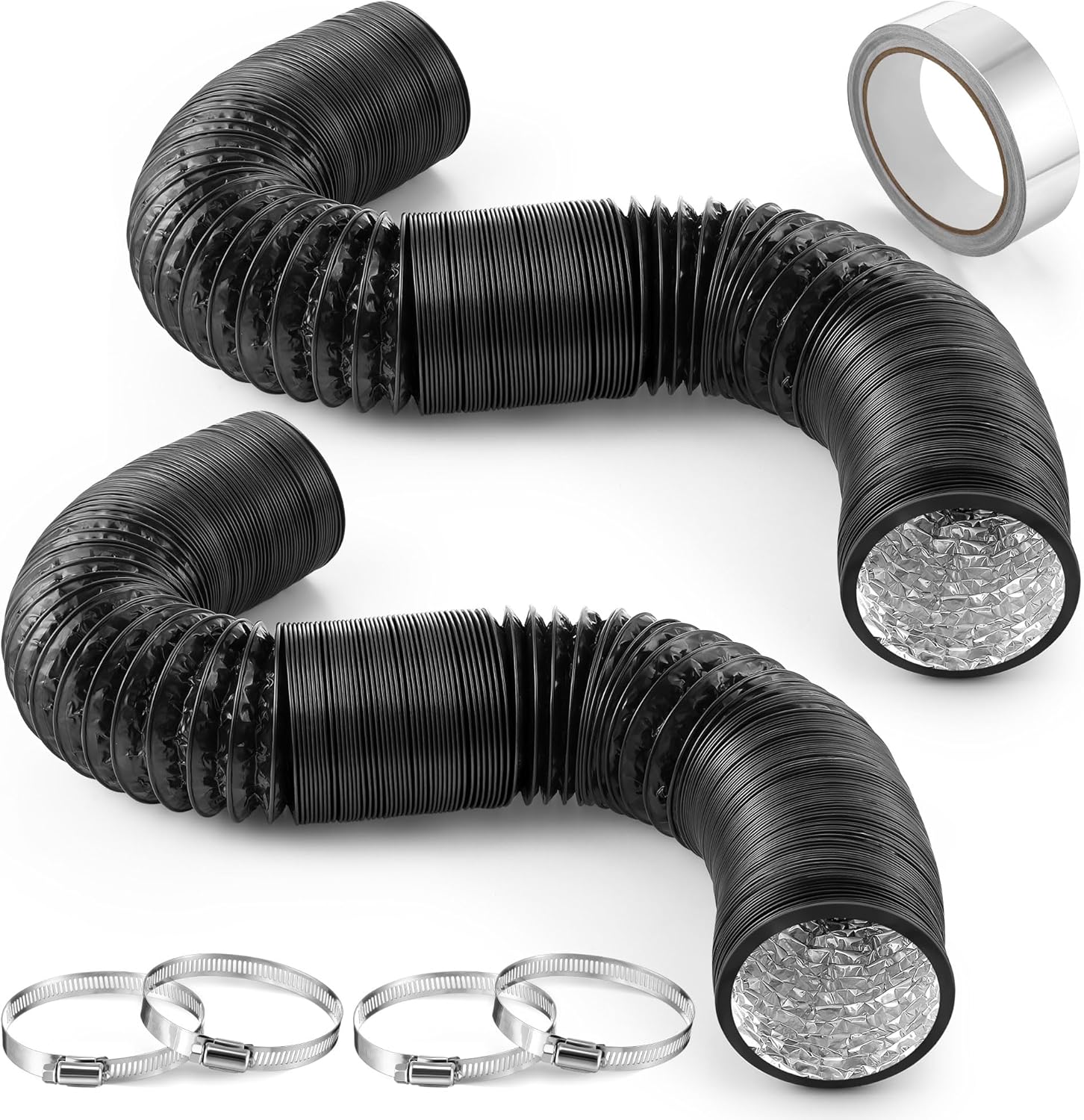 Dreyoo 2-Pack 3-Inch 16FT Flexible Dryer Vent Hose Kit w/ Clamps & Tape - Insulated PVC for HVAC, Exhaust Fans
