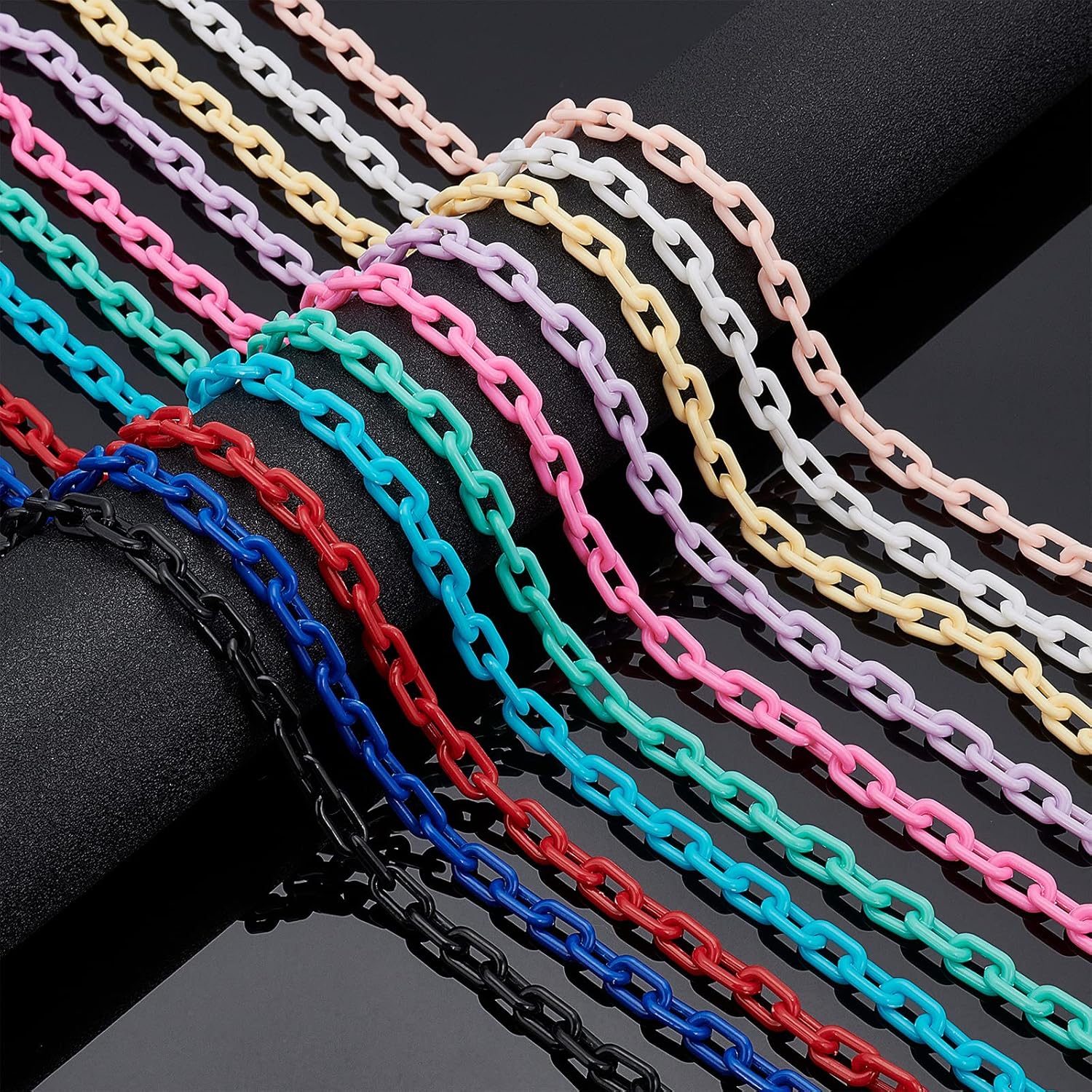PH PandaHall Colorful Plastic Jewelry Chains,20 Strands 10 Colors Curb Chain Links 15" Cross Quick Link Chains for Eyeglasses Purse Trouser Bird Cage Necklace Jewelry Making,8mm Wide, Rectangle - Image 4