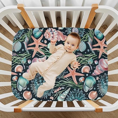 Miniatura 7 de Kigai Fitted Crib Sheet for Boys Girls,Seahorse Coral Jersey Knit Baby Sheet for Standard Crib and Toddler Bed Mattresses, Cozy Soft Breathable, 28