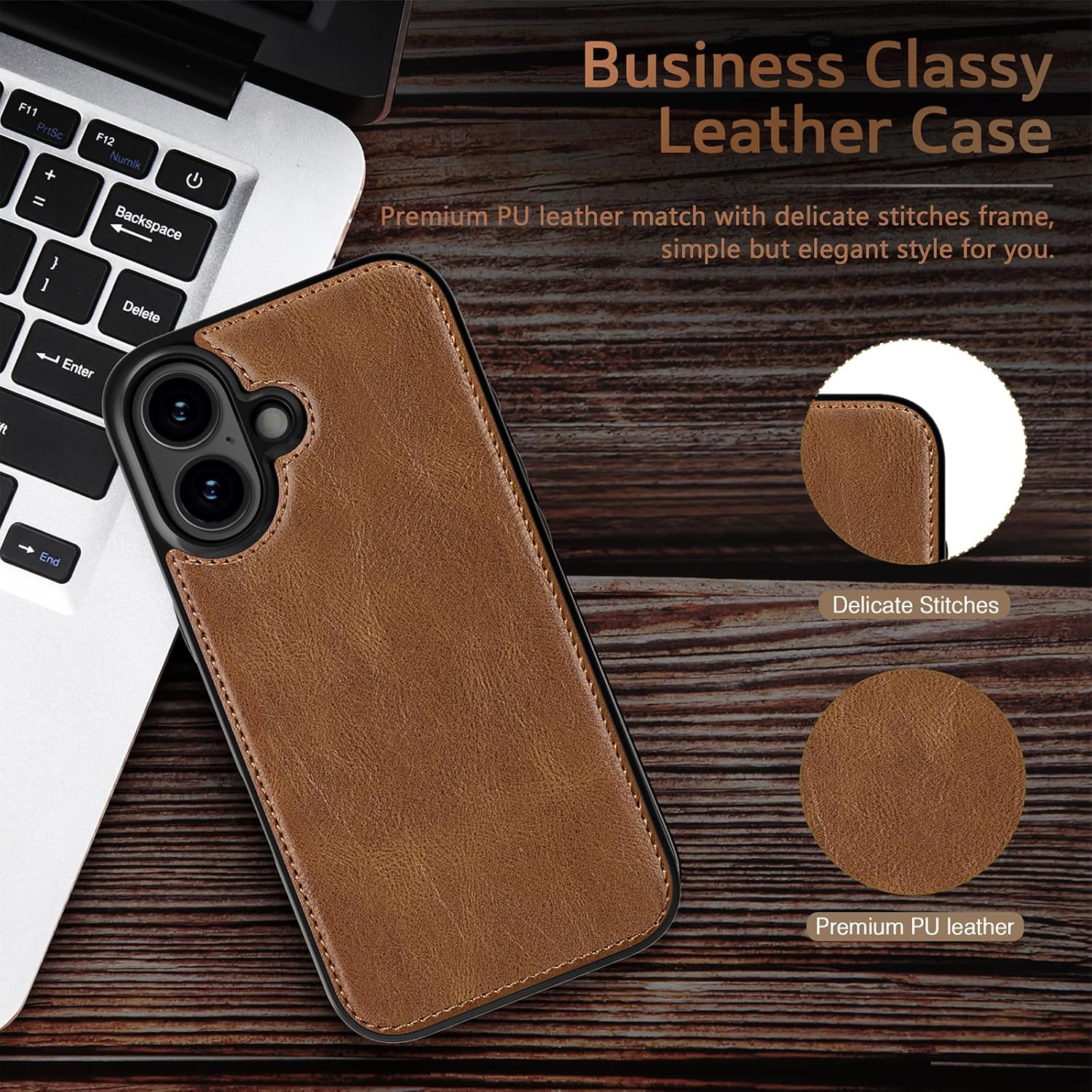 LOHASIC Designed for iPhone 17 Case, Luxury Elegant PU Leather Classic Full Body Protective Men Women Phone Cases Soft Back Cover for iPhone 17 6.3 inch 2025, Brown - Image 5