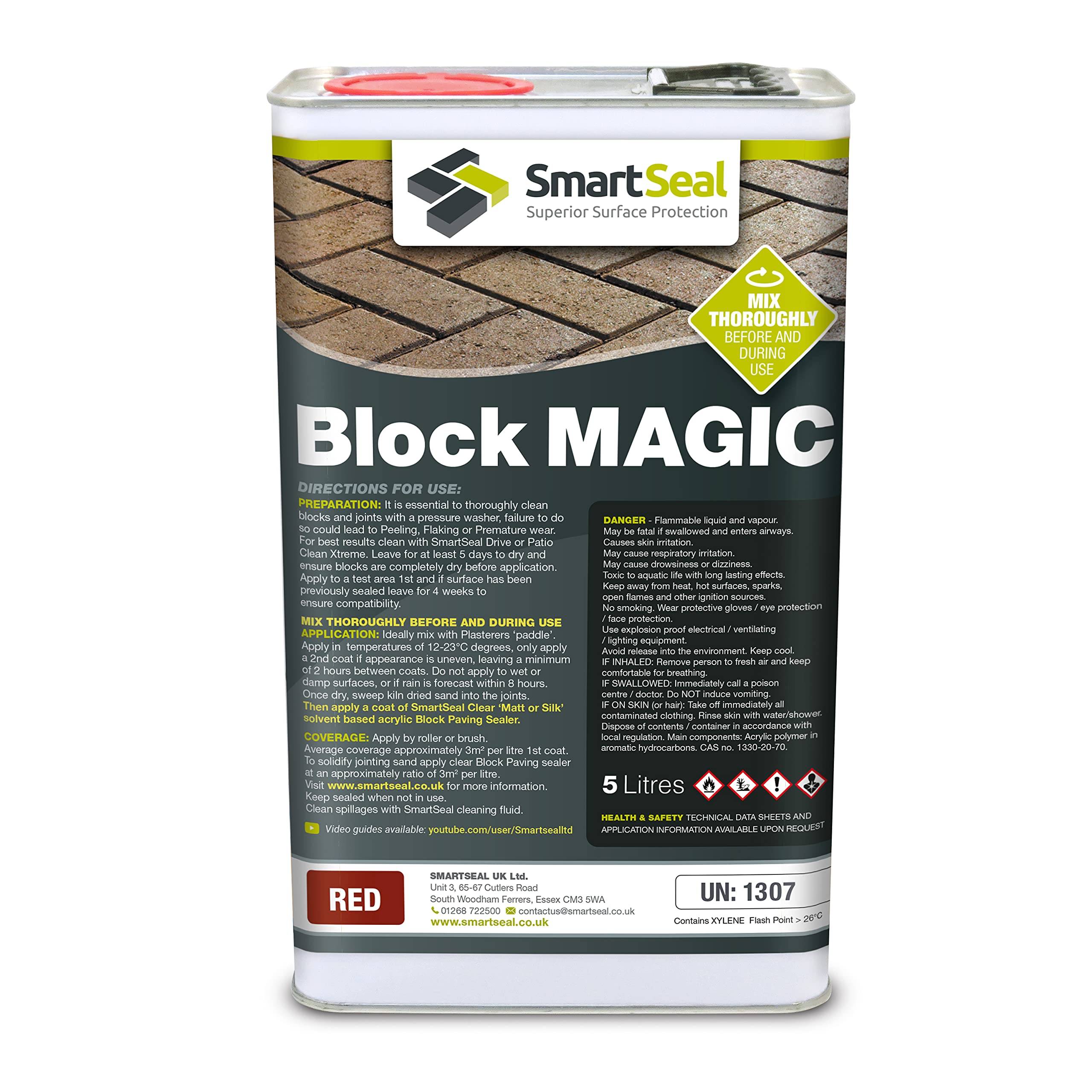 Smartseal ‘Block Magic' – A Re-Colouring Block Paving Sealer. Superior to a Concrete Paint - Transform Old Block Paved Drives or Patios - Easy to Apply (Red, 5 Litre)