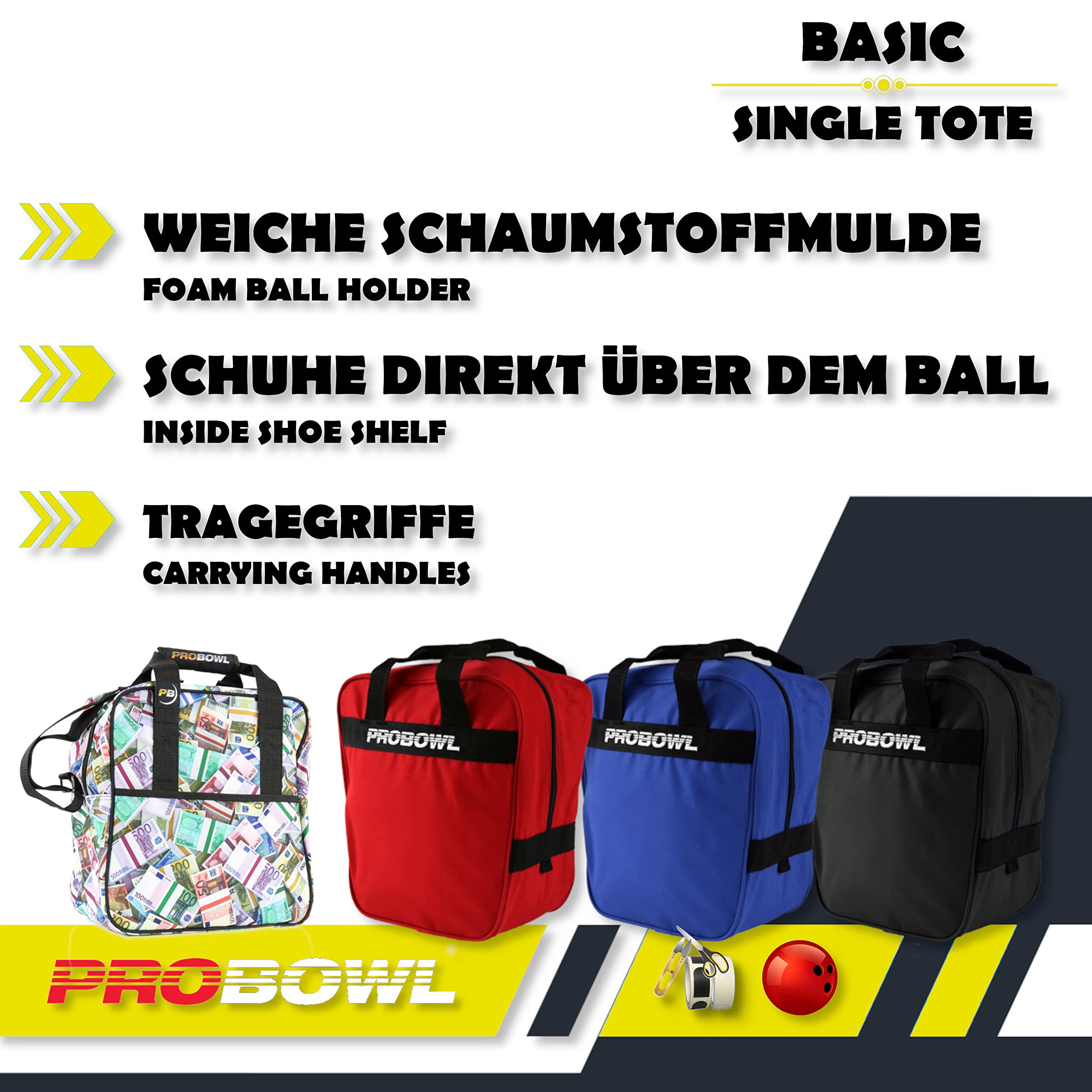 1 bolsa de bolos de bola, bolsa de bolos básica, bolsa de bolos para bolas, portátil, delgada, acolchada, bolsa de bolos con asas, bolsa para hombre y mujer, para niños