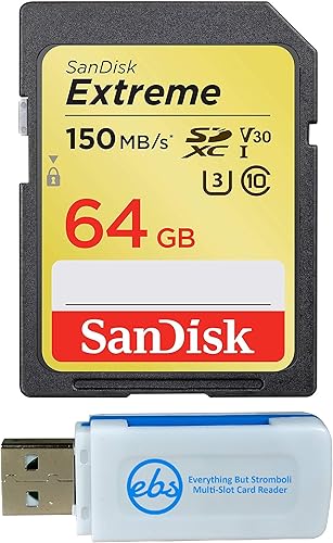 SanDisk Tarjeta de memoria SDXC SD Extreme de 64 GB, funciona con Canon EOS 77D, 80D, 70D, 6D, 60D, cámara digital DSLR 4K V30 U3