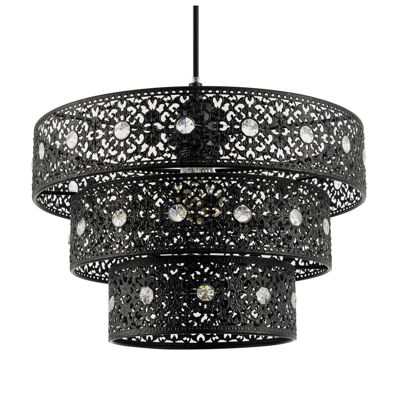 Happy Homewares Black Matte Acrylic Gem Moroccan Style Triple Tier Pendant Lamp Shade