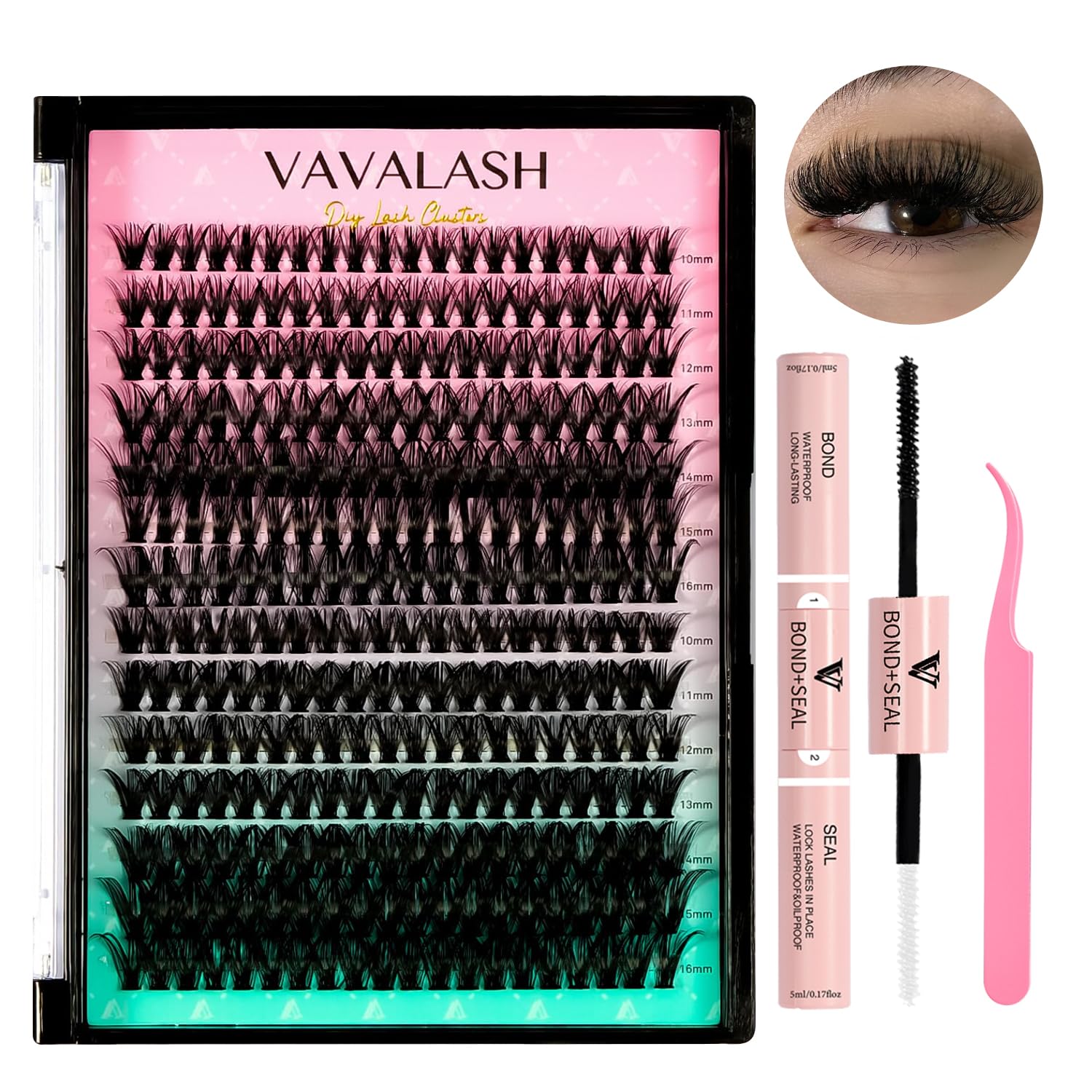 VAVALASH DIY Lash Extensions Kit Individual Cluster Lashes Kit with 280 Lash Clusters 40D+50D-0.07-D-10-16Mix, Lash Bond and Seal, Lash Applicator for DIY Eyelash Extensions at Home?Kit-40D+50D)