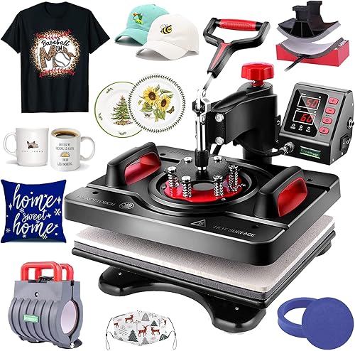 HIFRRUY Máquina de prensa de calor mejorada de 15 x 12 para camisas, máquina de sublimación de prensa de calor digital con oscilación 5 en 1,