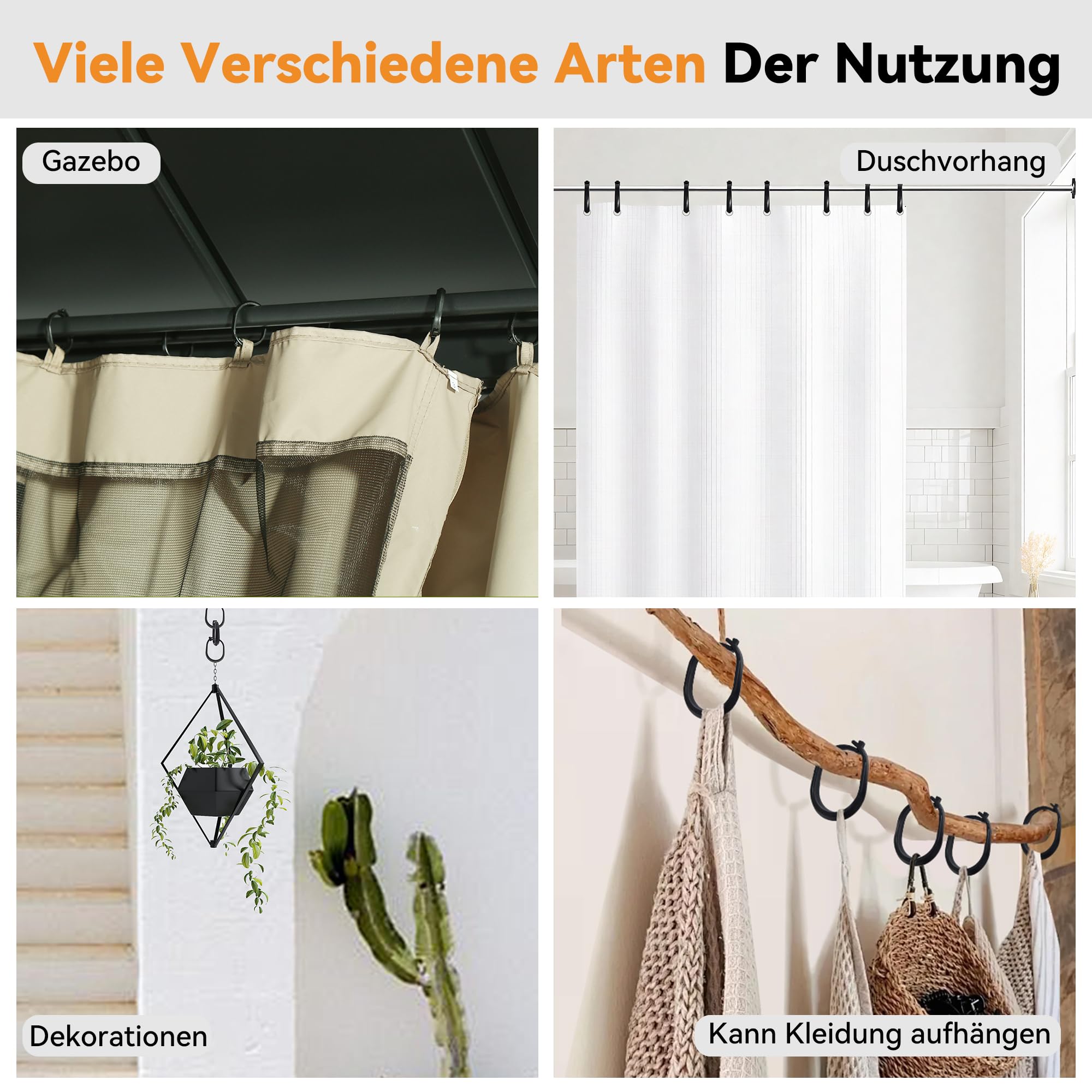 Modern Shade 36 Stück Pavillon Vorhanghaken Haken, Verschiebbare Ringhaken, Ringe an Schienen für Vorhänge Moskitonetz Pavillonvorhänge, Kunststoffhaken für Pavillons Seitenwand Vorhänge (Rund-Haken)