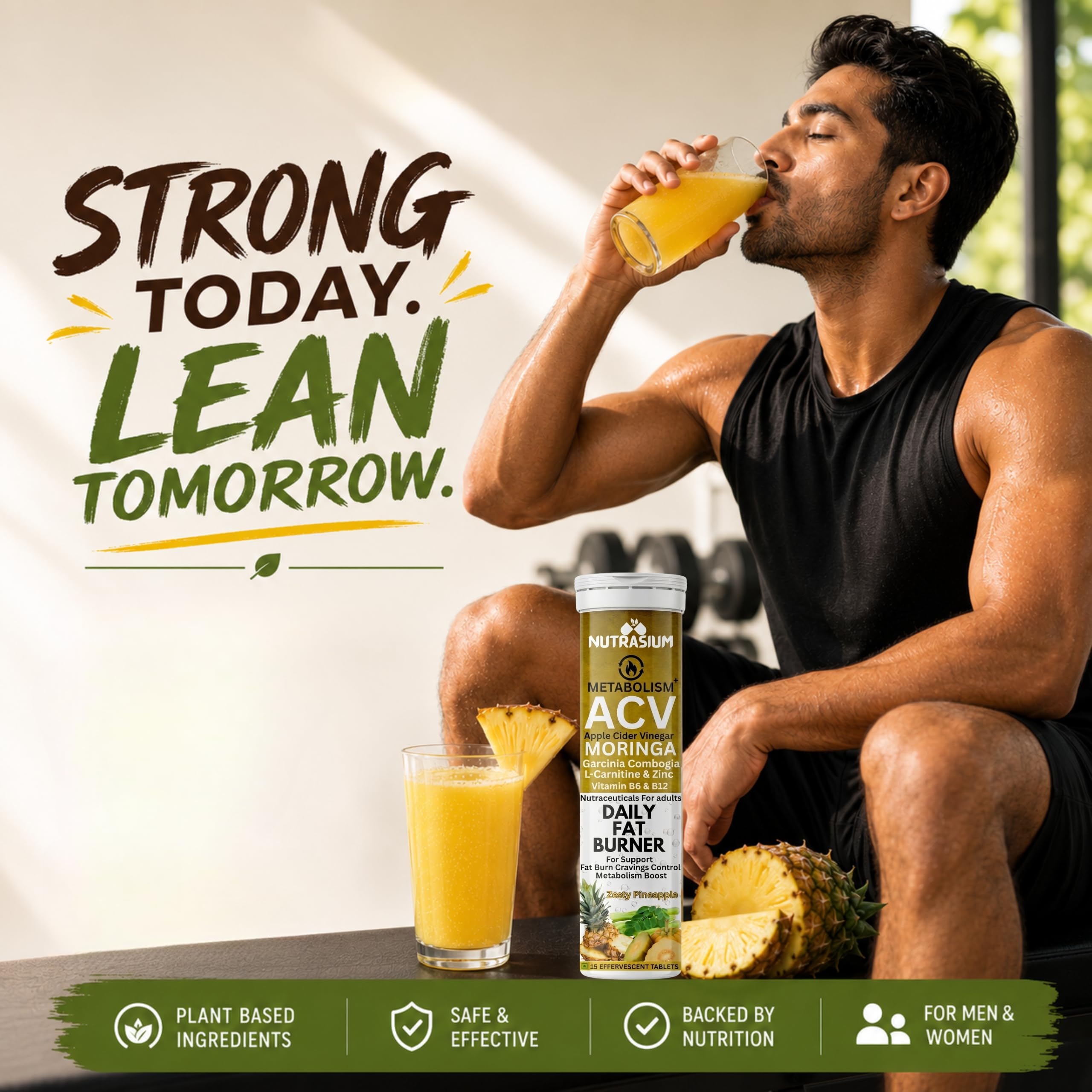Nutrasium ACV Moringa Metabolism Plus | Apple Cider Vinegar Effervescent Tablet | Added L-Carnitine & Garcinia Combogia Extract | For Supports Weight Loss, Control Cravings, Convert Fat Into Energy, Boost Energy & Immunity | 60 Tablets Pineapple 1