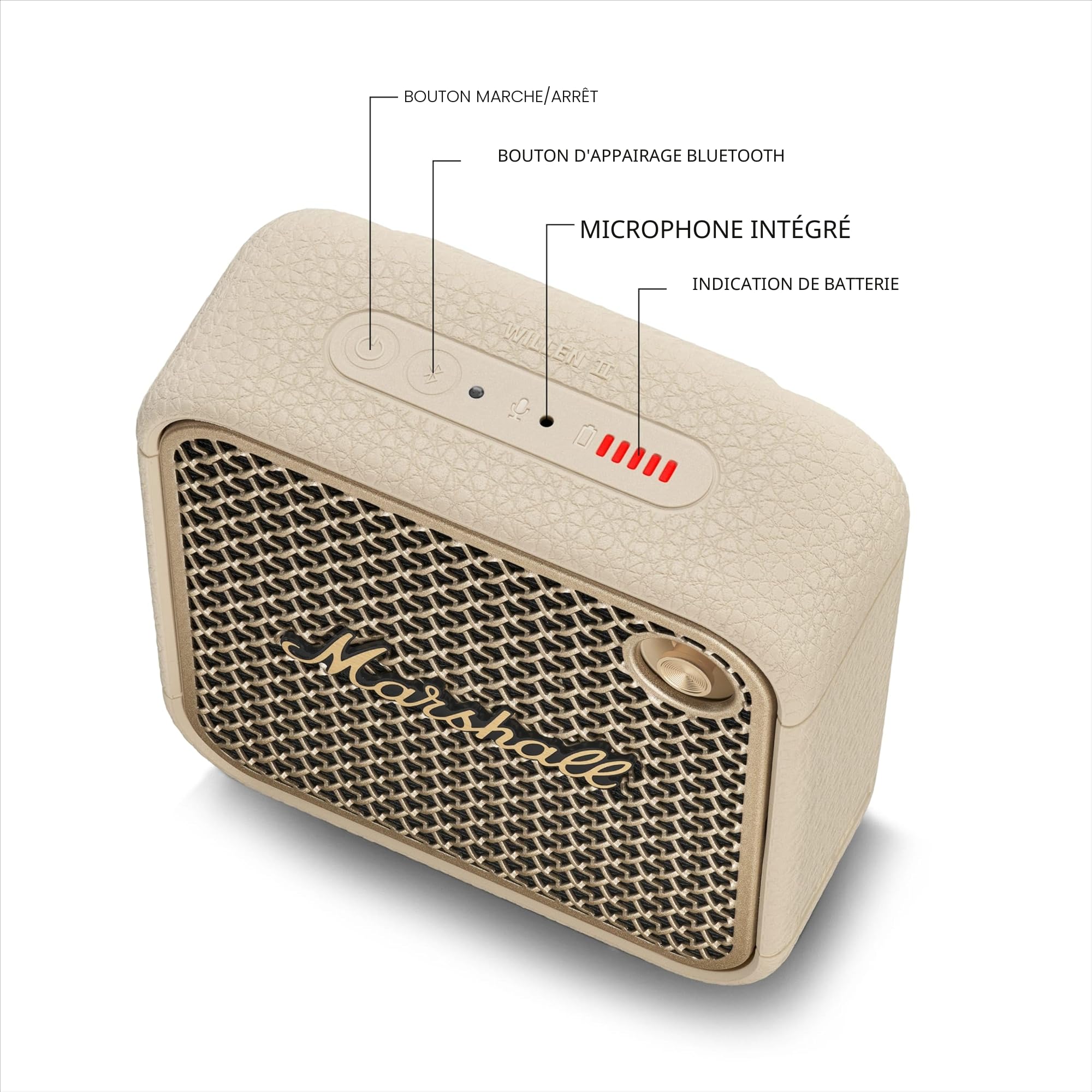 Marshall Willen II Haut-parleurs Bluetooth sans Fil 17 Heures de Lecture IP67 étanche Charge Rapide - Crème