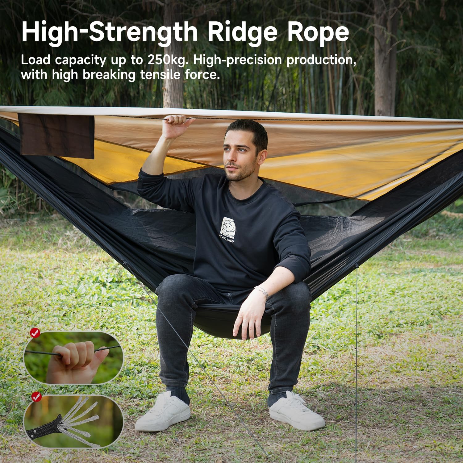 Hamaca de Acampada con Mosquitera y Quitasol, Hamacas Colgantes con Correas de Cuerda para Árboles, Hamaca de Viaje Ultra-Ligera y Portátiles para Exteriores, Senderismo y Viajes