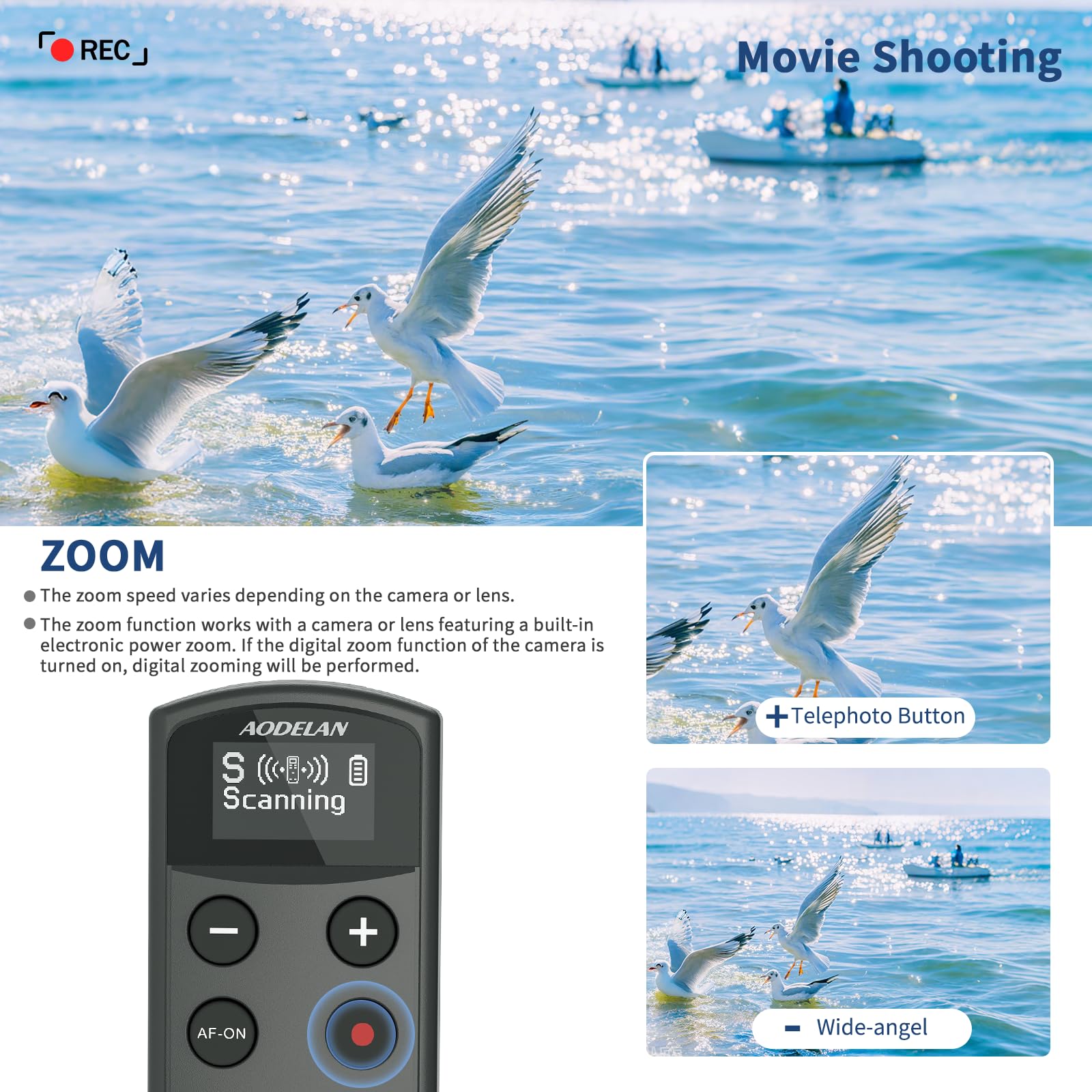 AODELAN bezprzewodowy pilot zdalnego sterowania do aparatu Sony z możliwością ponownego ładowania, Zoom Focus, kompatybilny z Sony ZV-E10, ZV-1F, ZV-1, A6400, A6700, A7C, A7III, A9, A9 II, DSC-RX0 II | Kompatybilny z Sony ZV-E10, ZV-1F, ZV-1, A6400, A6700
