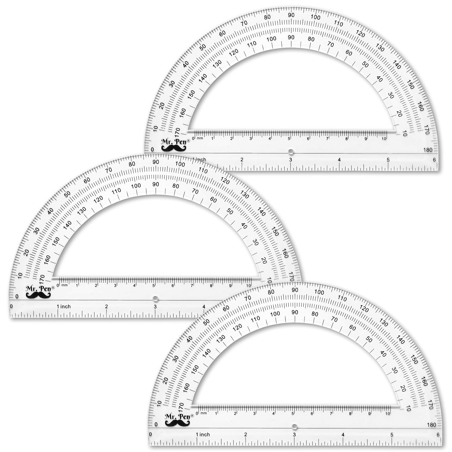 Mr. Pen Protractor, 6 Inch Protractor, Pack of 3, Protractor Ruler