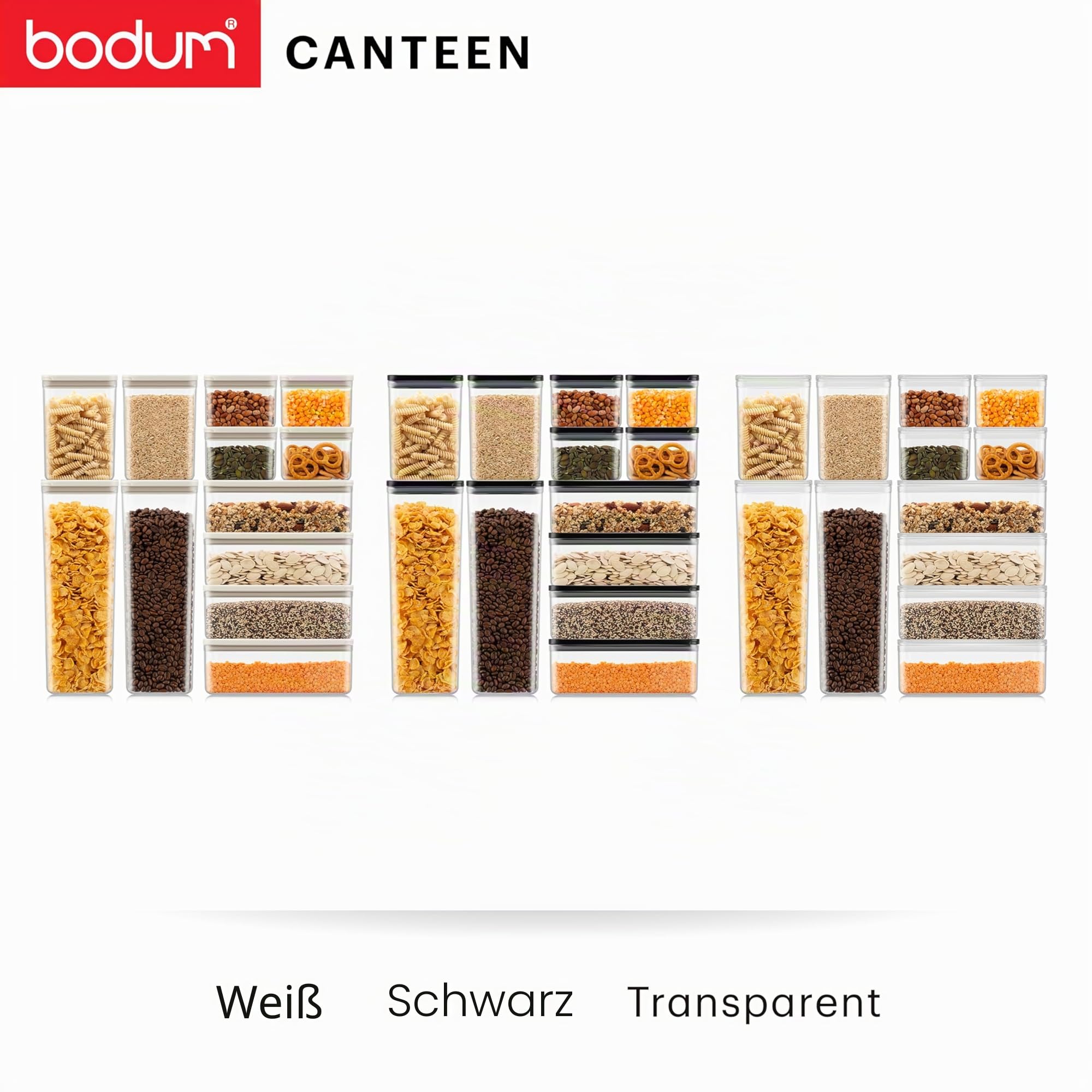 Bodum Vorratsdosen Set CANTEEN – 12-teilig mit weißen Deckeln – BPA-frei & spülmaschinenfest – Stapelbare, transparente Aufbewahrungsbehälter
