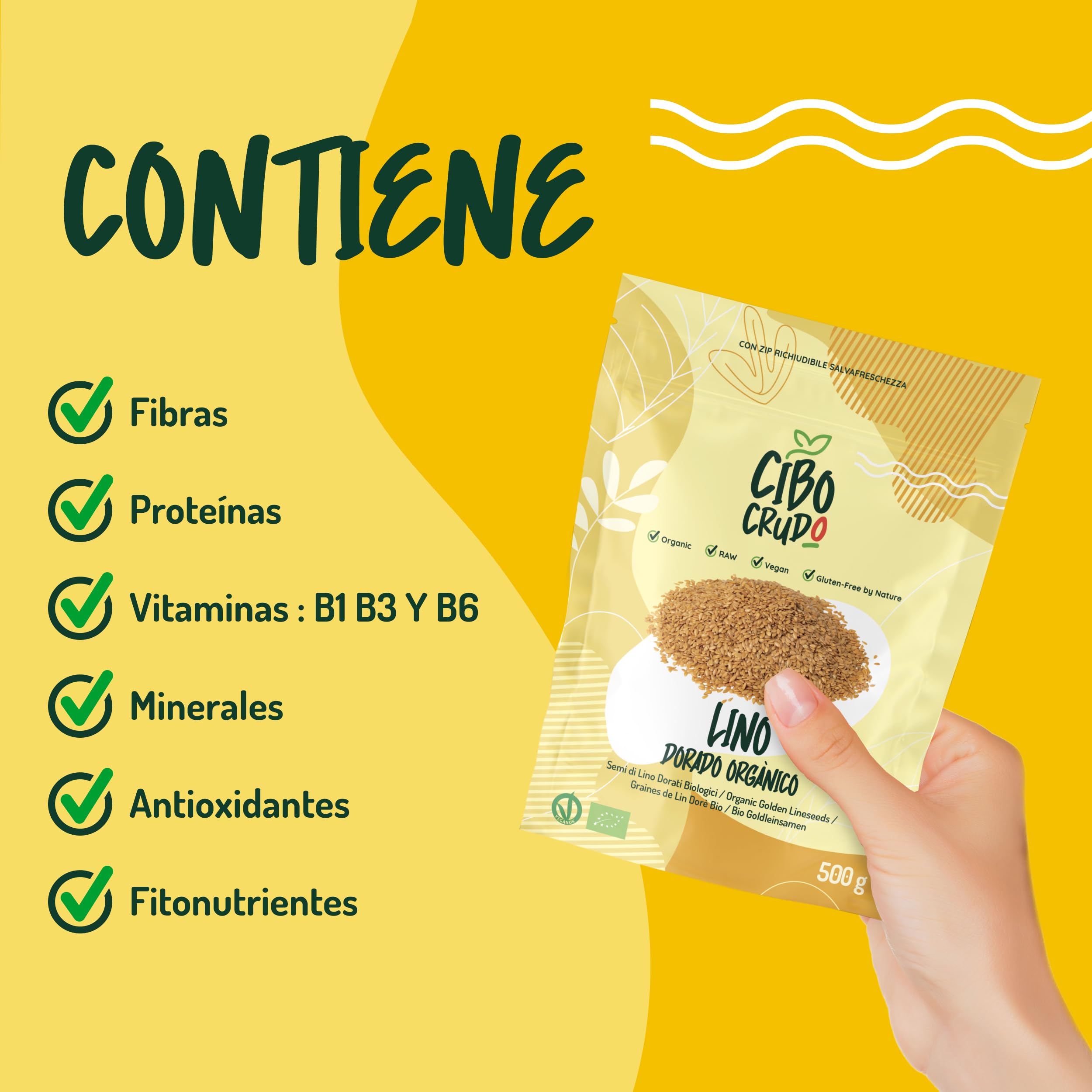 Semillas de Lino Dorado Orgánicas - 500g. Semillas de Linaza Ricas en Fibras Omega 3 y Sales Minerales. Organic Flaxseed.