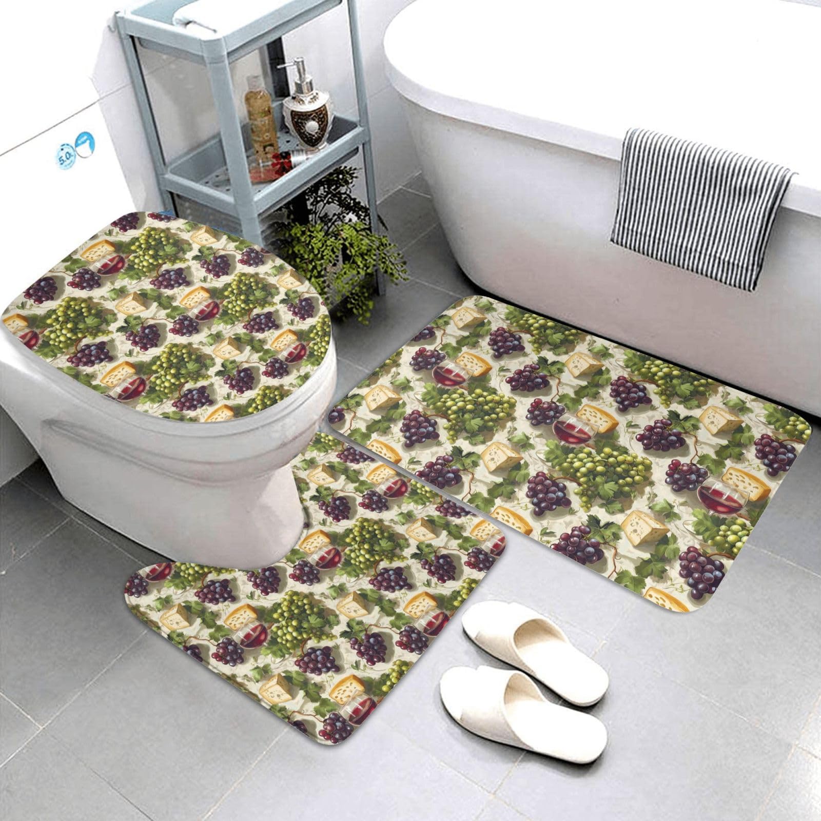 Tapis de bain absorbant et antidérapant lot de 3 lavable motif raisin