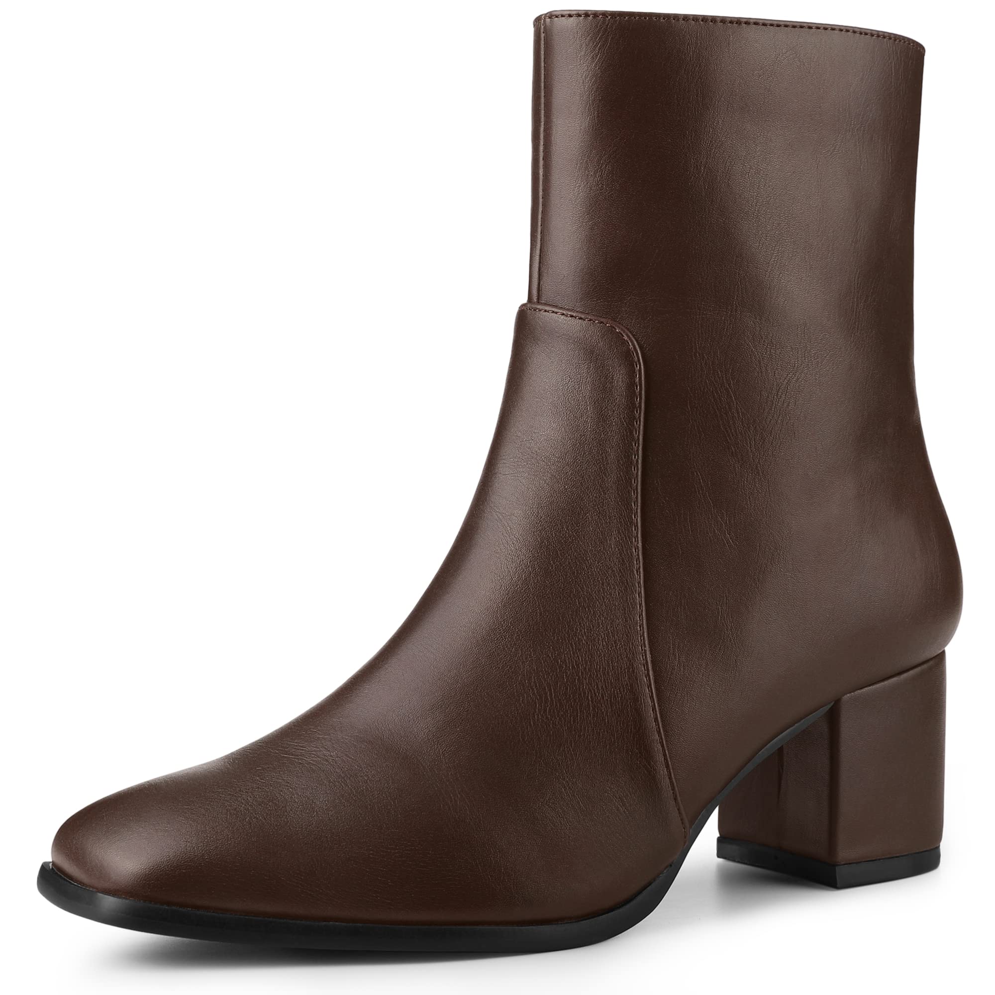 Allegra K Womens Square Toe Side Zip Block Heel Ankle Boots