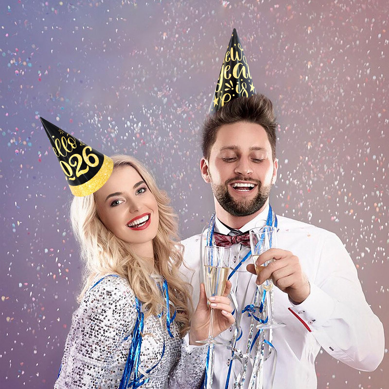 12 Pcs New Years Eve Party Hats for New Years Eve Decorations 2026,Black and Gold Cone Paper Hat Favour Accessories for Photo Props Headwear,Eve Party Supplies Favors Celebration Go to Next Year - Image 4