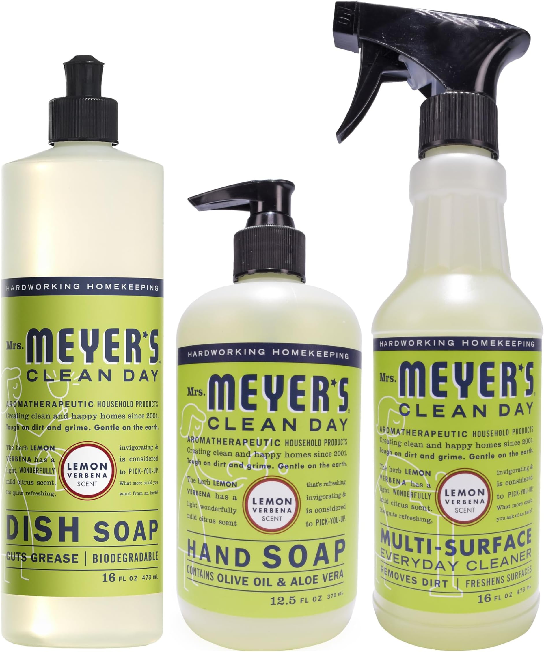 CLEAN DAY Kitchen Essentials Set, Includes: Hand Soap, Dish Soap, and All Purpose Cleaner, Lemon Verbena, 3 Count Pack