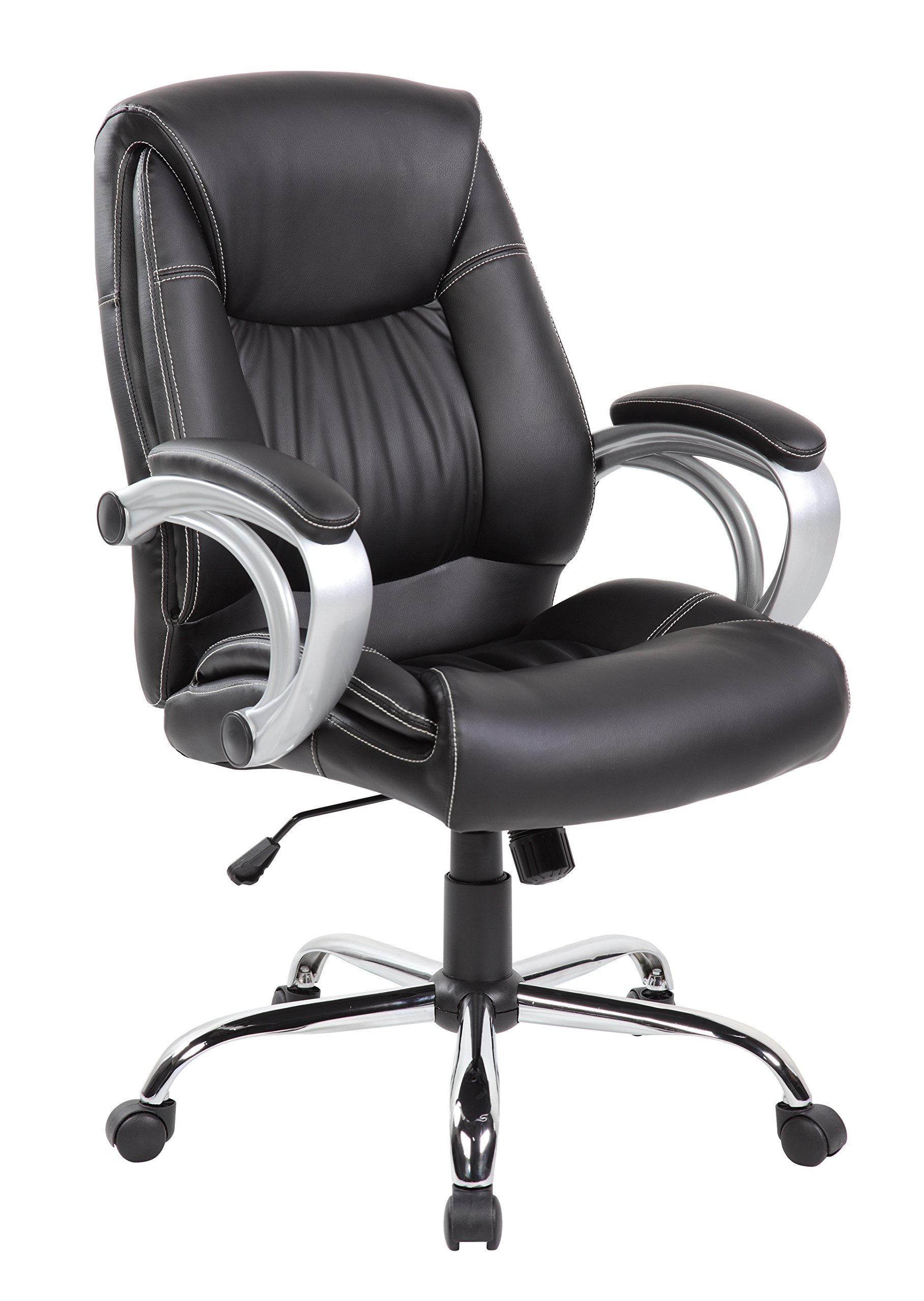 Azbro-Office Mid back PU Leather Ergonomic Office Chair with Lumbar Support and Arms - BLACK