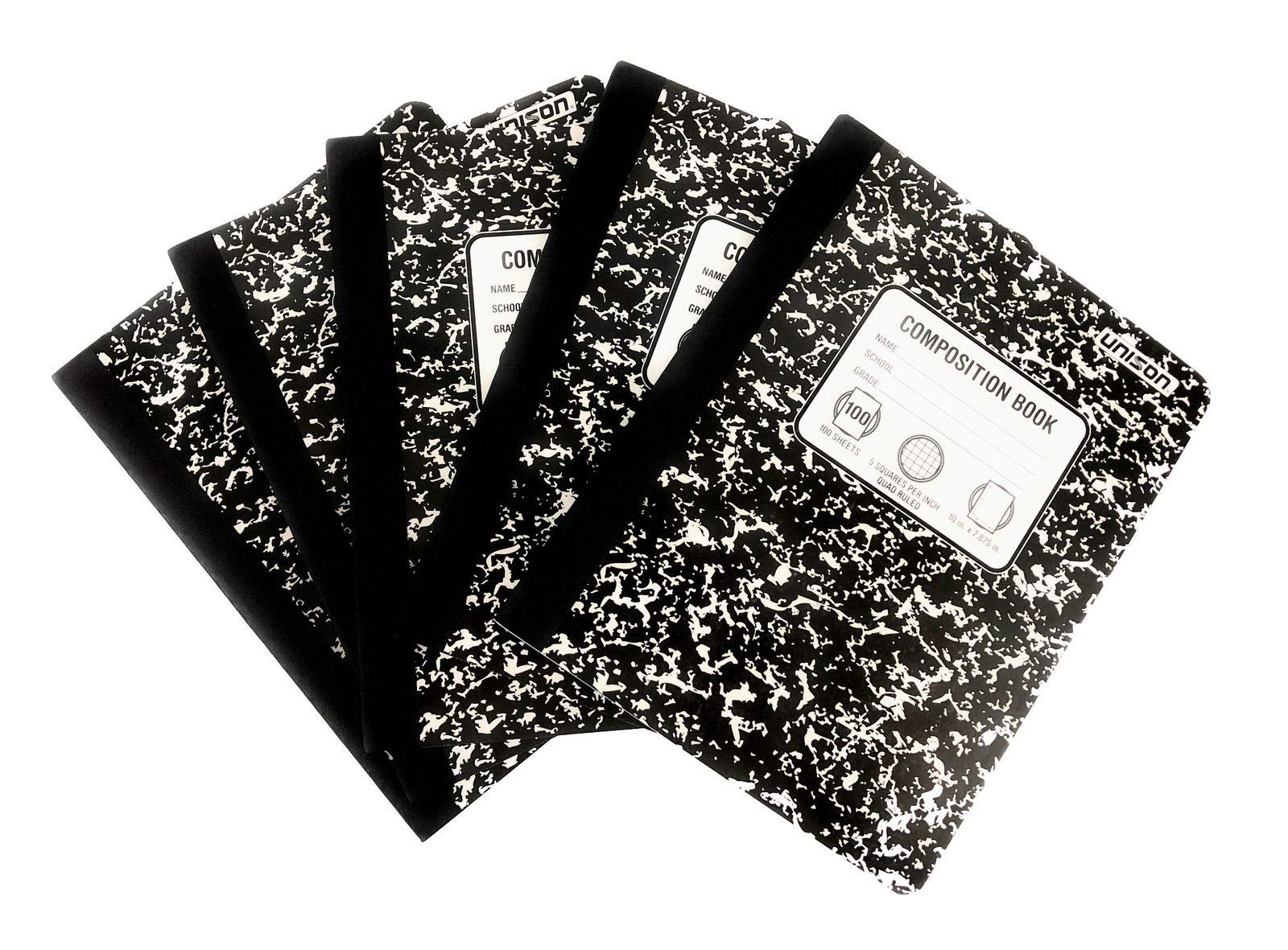 Unison Composition Notebook Graph Ruled, Black - Plain Paper, 5-Pack
