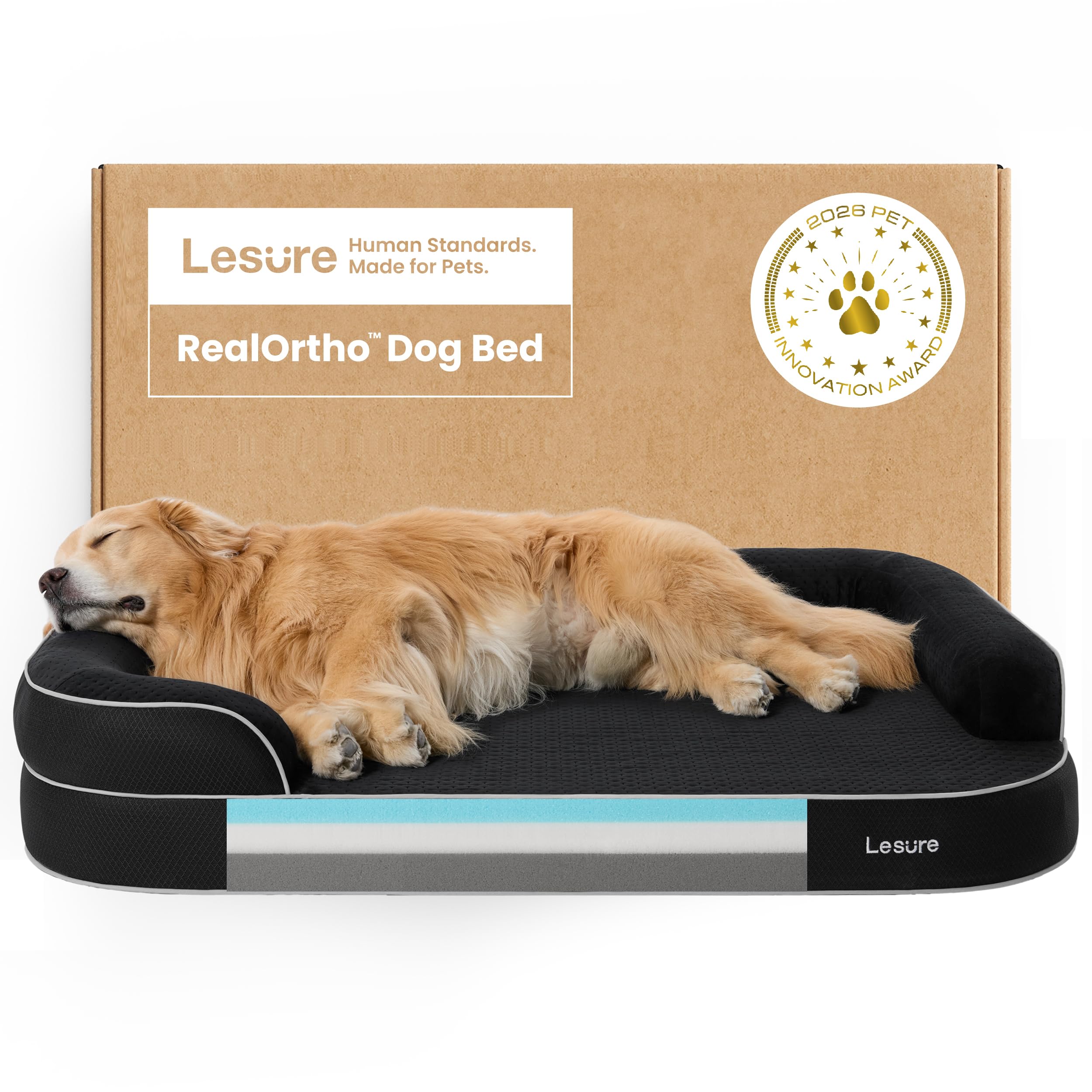 LE SURE RealOrtho™ Memory Foam Dog Beds - Large Orthopedic Dog Sofa, 122cm