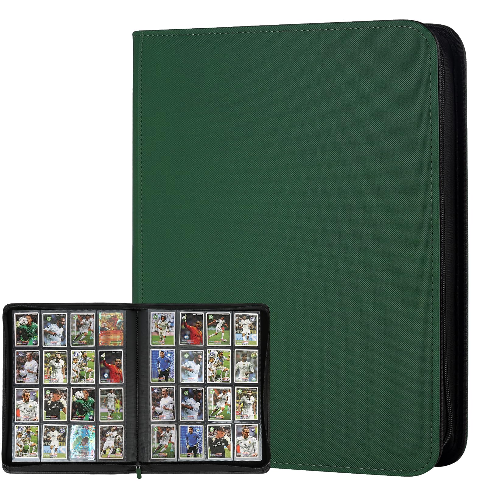 Trading Card Binder 16 Pocket, GERMUN PU Cover Card Binder for 1000+ Cards, Premium Trading Card Holder Folders, Double Sided Pocket Card Album for MTG, TCG (Dark Green)
