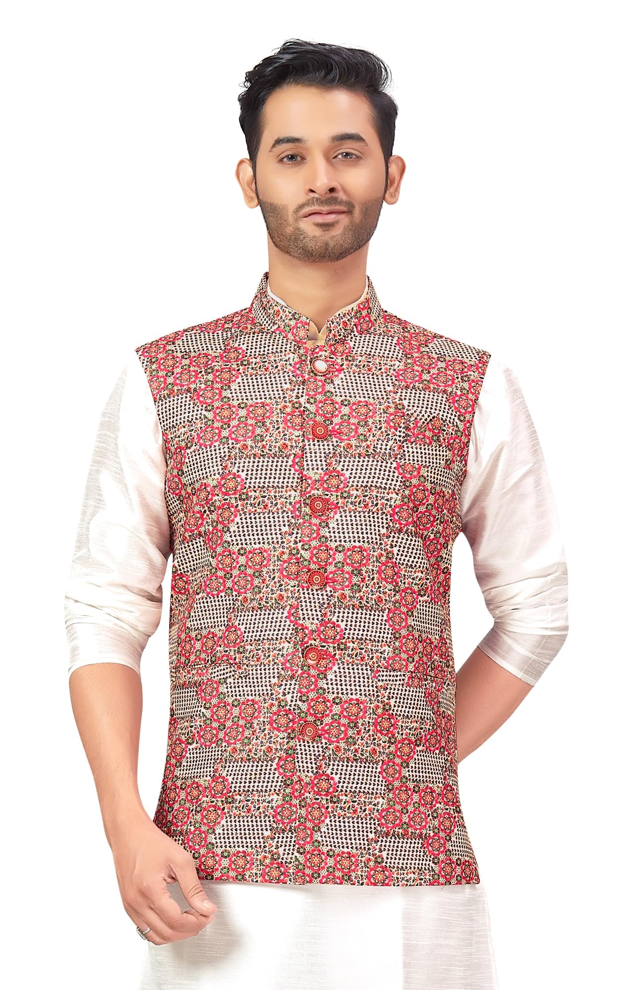 studio shringaar Men's Printed Nehru Jacket/Waist Coat(522)-picture-35
