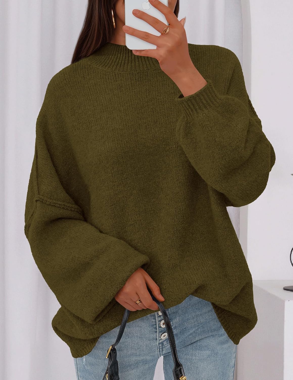 PRETTYGARDEN Women's 2026 Fall Oversized Sweaters Chunky Knit Mock Neck Long Sleeve Casual Trendy Pullover Winter Clothes - Image 4