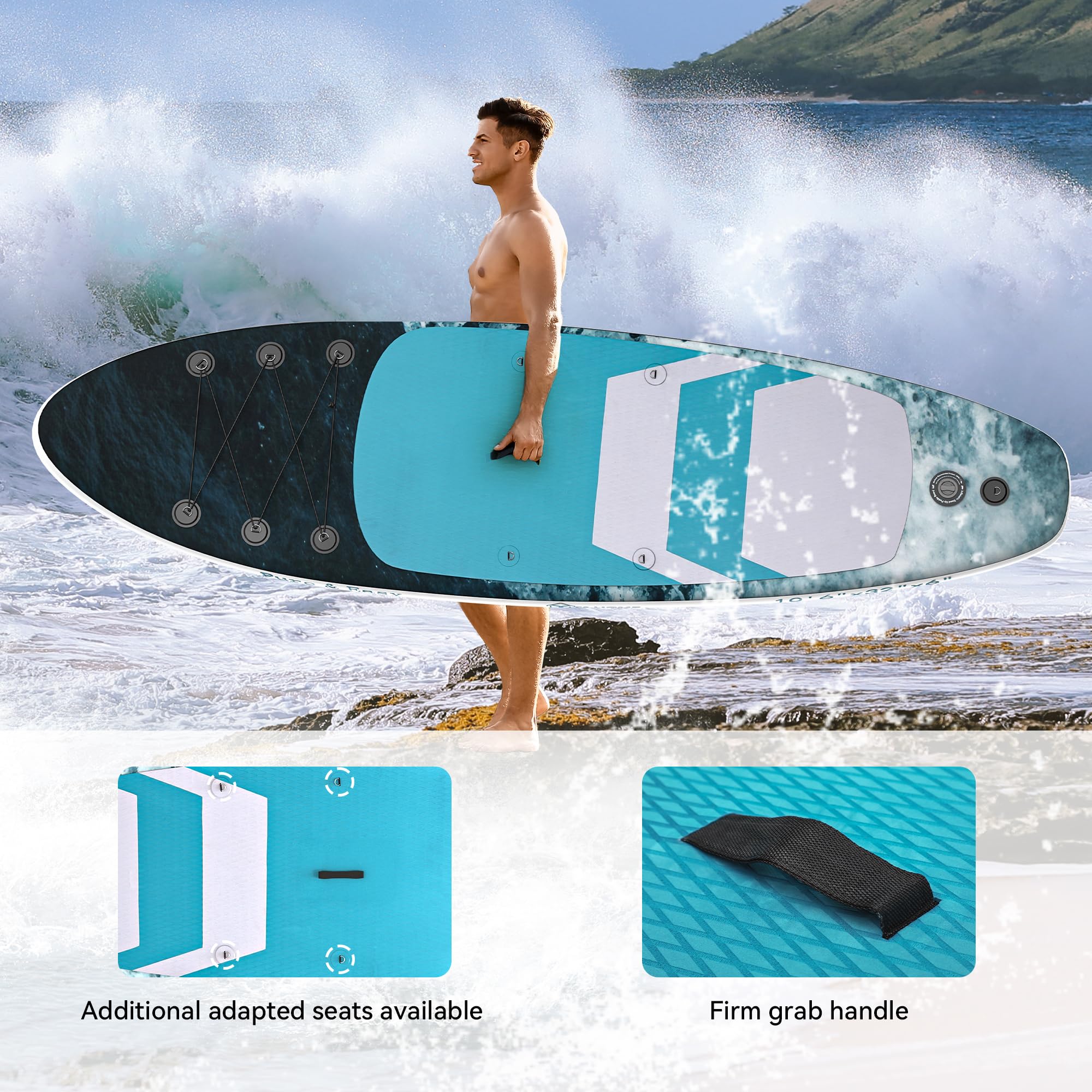 YITAHOME Tavola da surf gonfiabile con accessori SUP, borsa impermeabile, guinzaglio, pagaia regolabile, pompa, barca in piedi (320 x 81 x 15 cm)