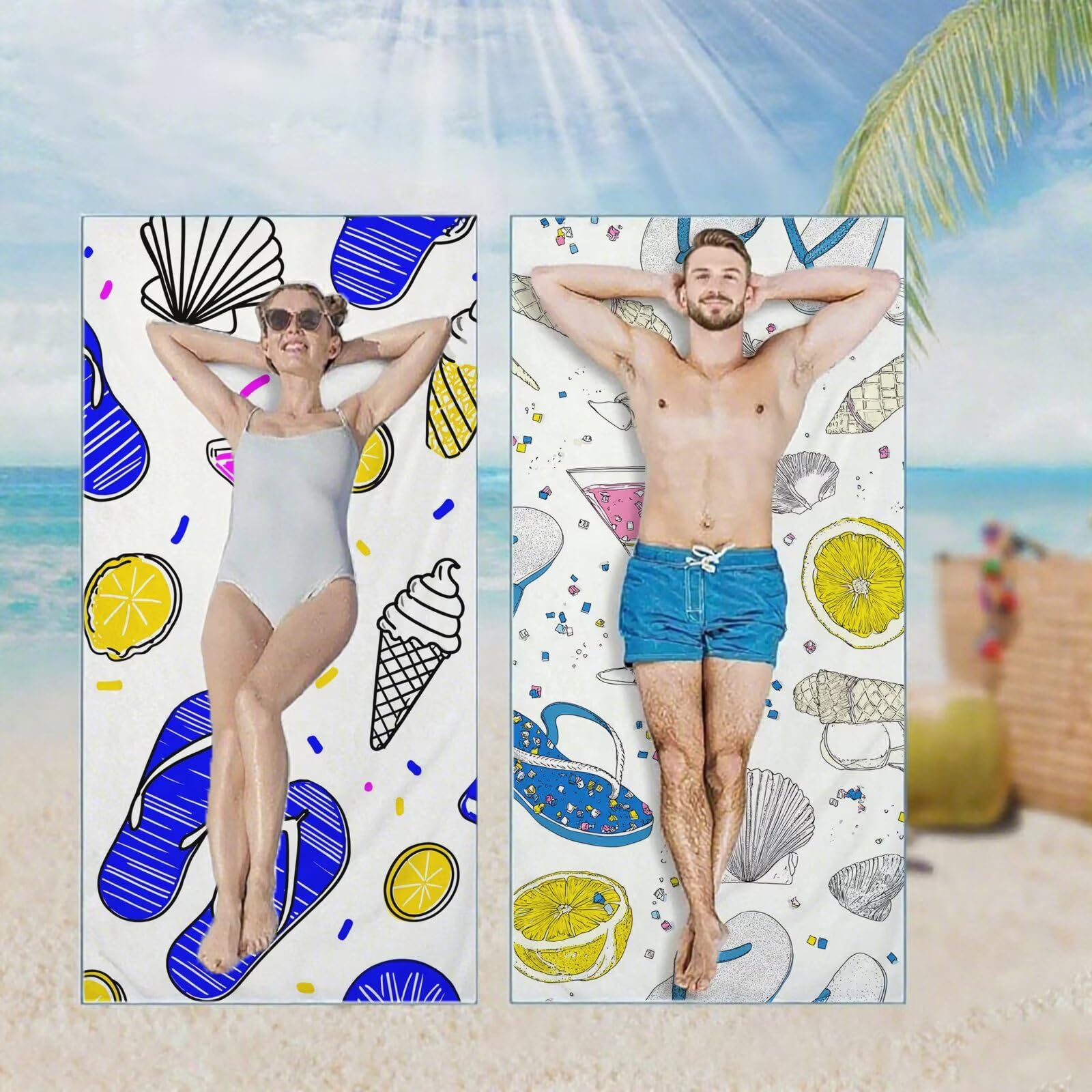 Ręcznik plażowy, ręczniki plażowe z mikrofibry, szybkoschnące lekkie ręczniki podróżne bez piasku, duży ręcznik kąpielowy dla dorosłych 90 x 200 cm, do pływania na basen, jogę, siłownię, kemping