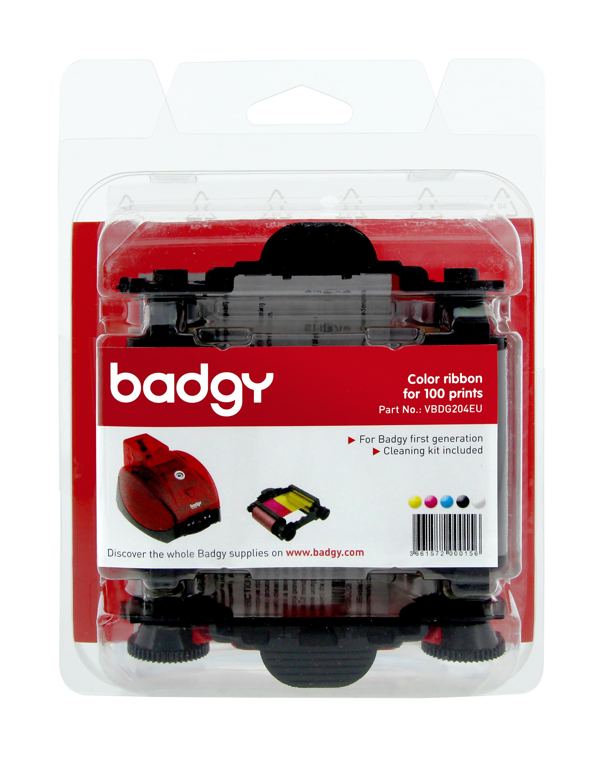 Badgy Color Ribbon for 100 Prints with Cleaner, YMCKO VBDG204EU